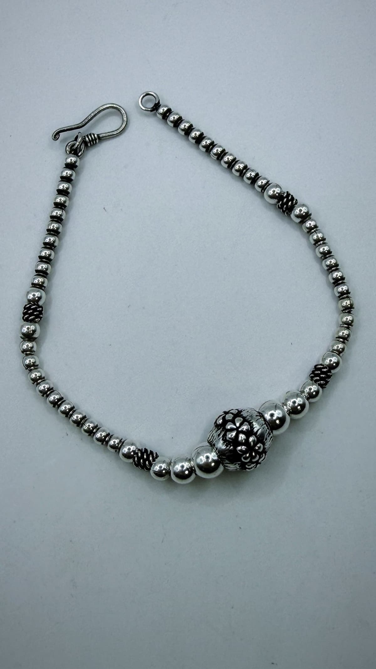 Pulseira bolinhas tailandesa flor sorte prata 925 (19 cm)