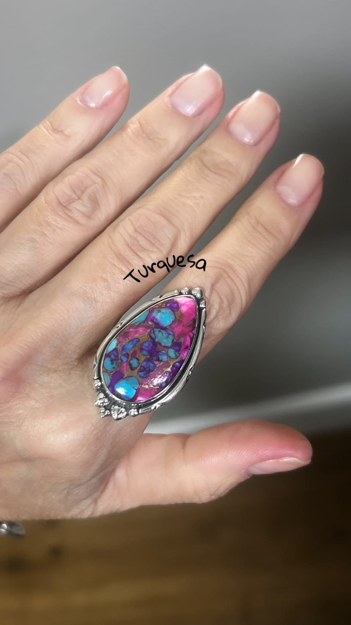 Anel balinês turquesa oyster prata 925 (Tam 20)