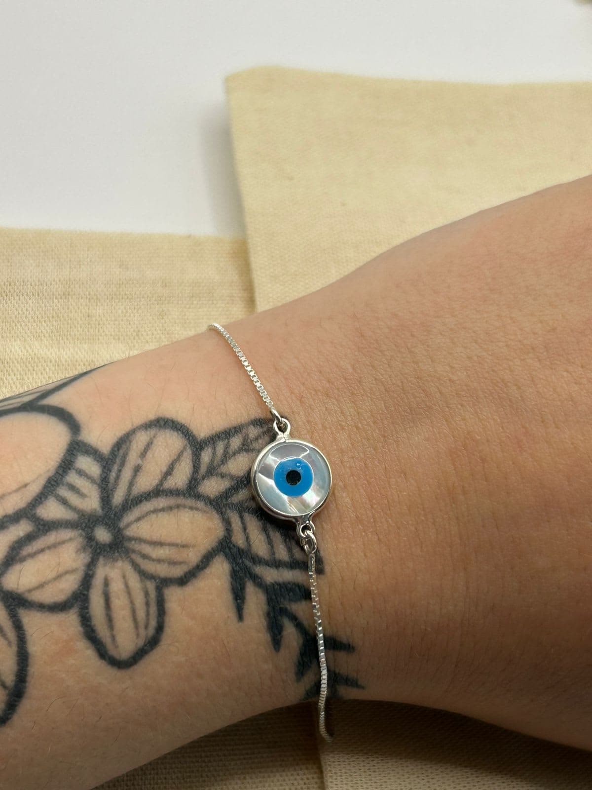 Pulseira Olho Grego com Madre Pérola 18cm
