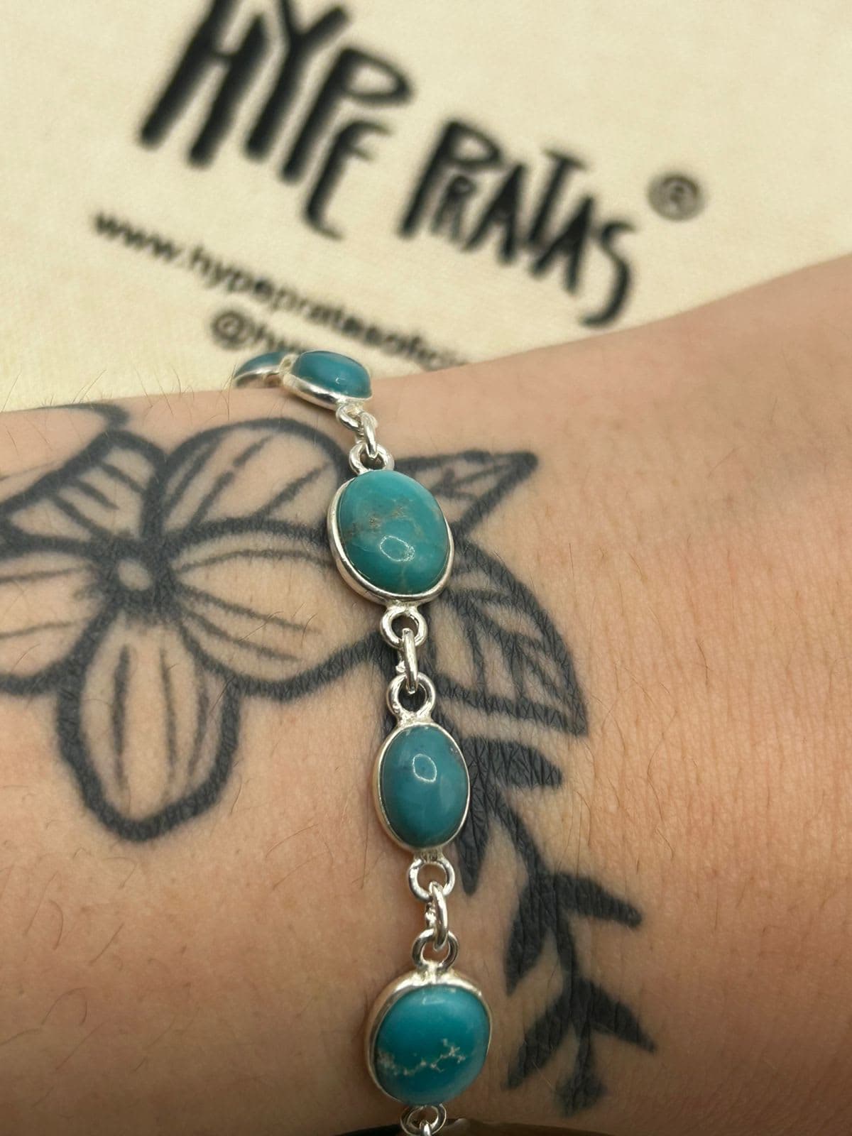 Pulseira Turquesa 10 Pedras 17,5cm +2,cm Extensor