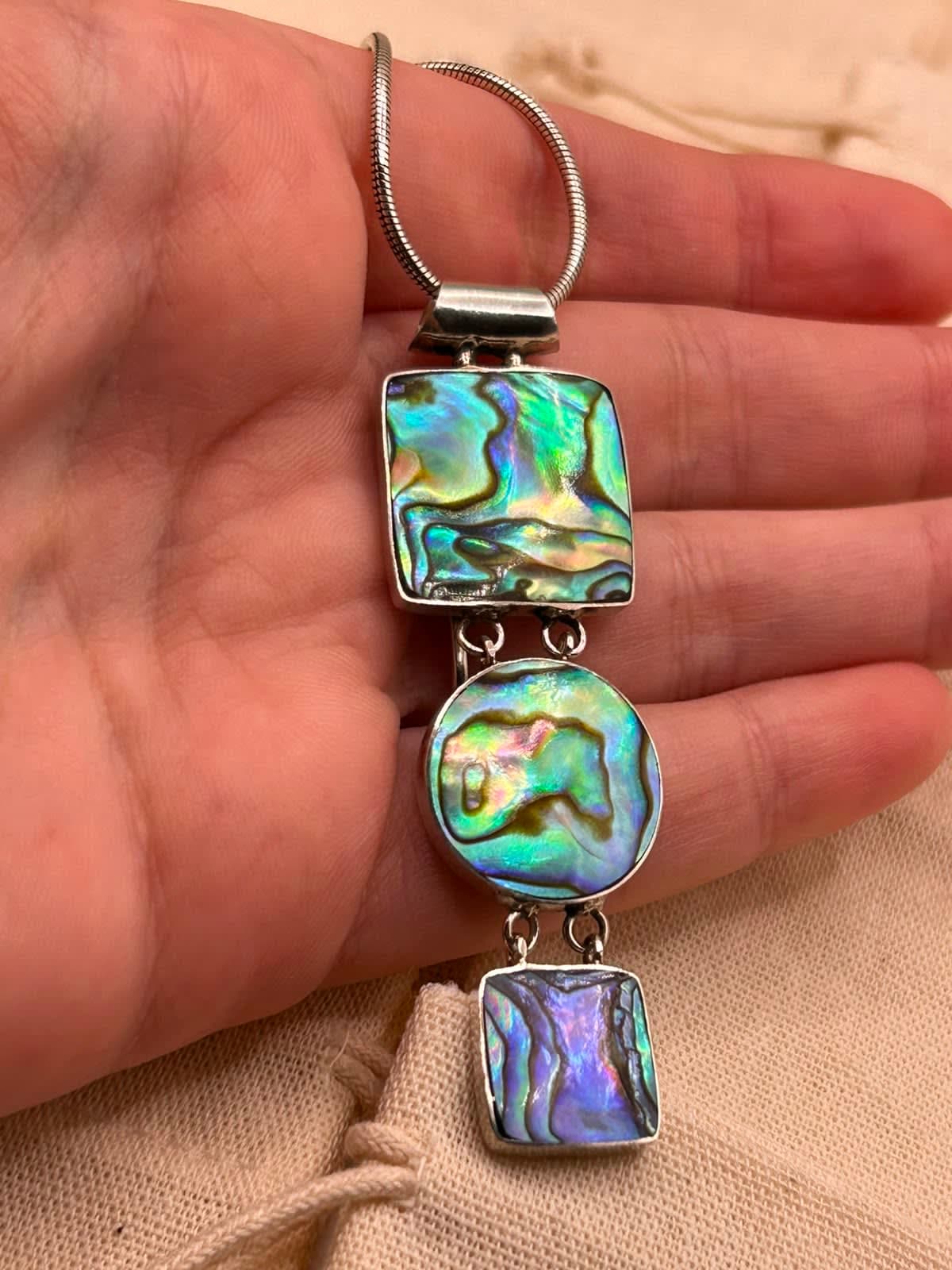 Pingente 3 Pedras Abalone 6,5 cm