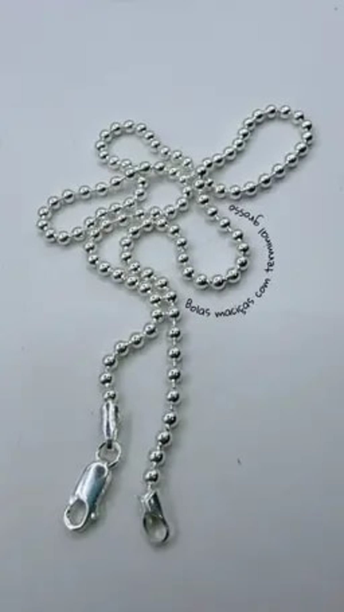 Corrente inteira de bolinhas maciças com terminal grosso prata 925 (45 cm/0,3 mm)