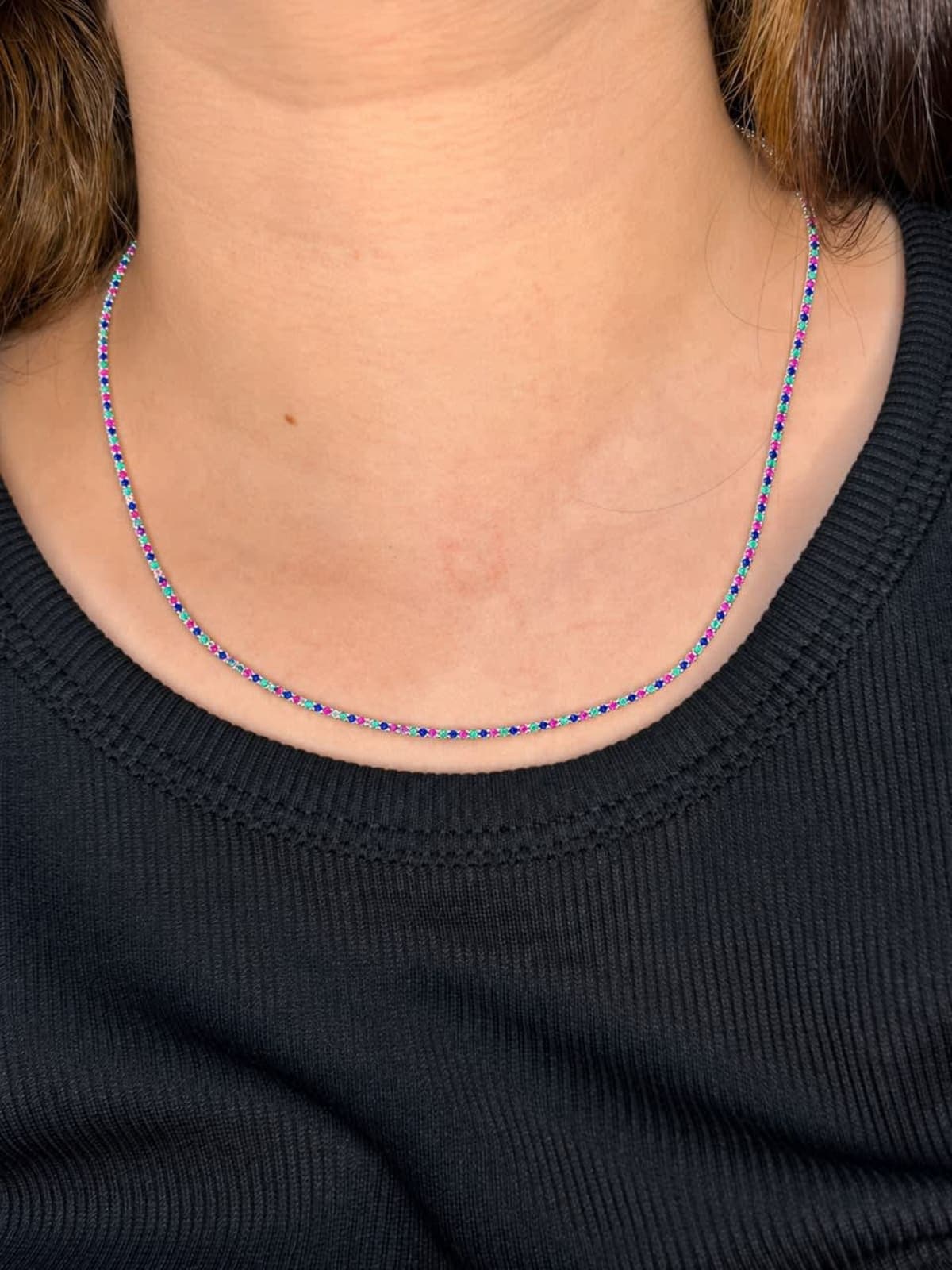 Colar Riviera Safira, Rubi e Esmeralda 40cm+5cm