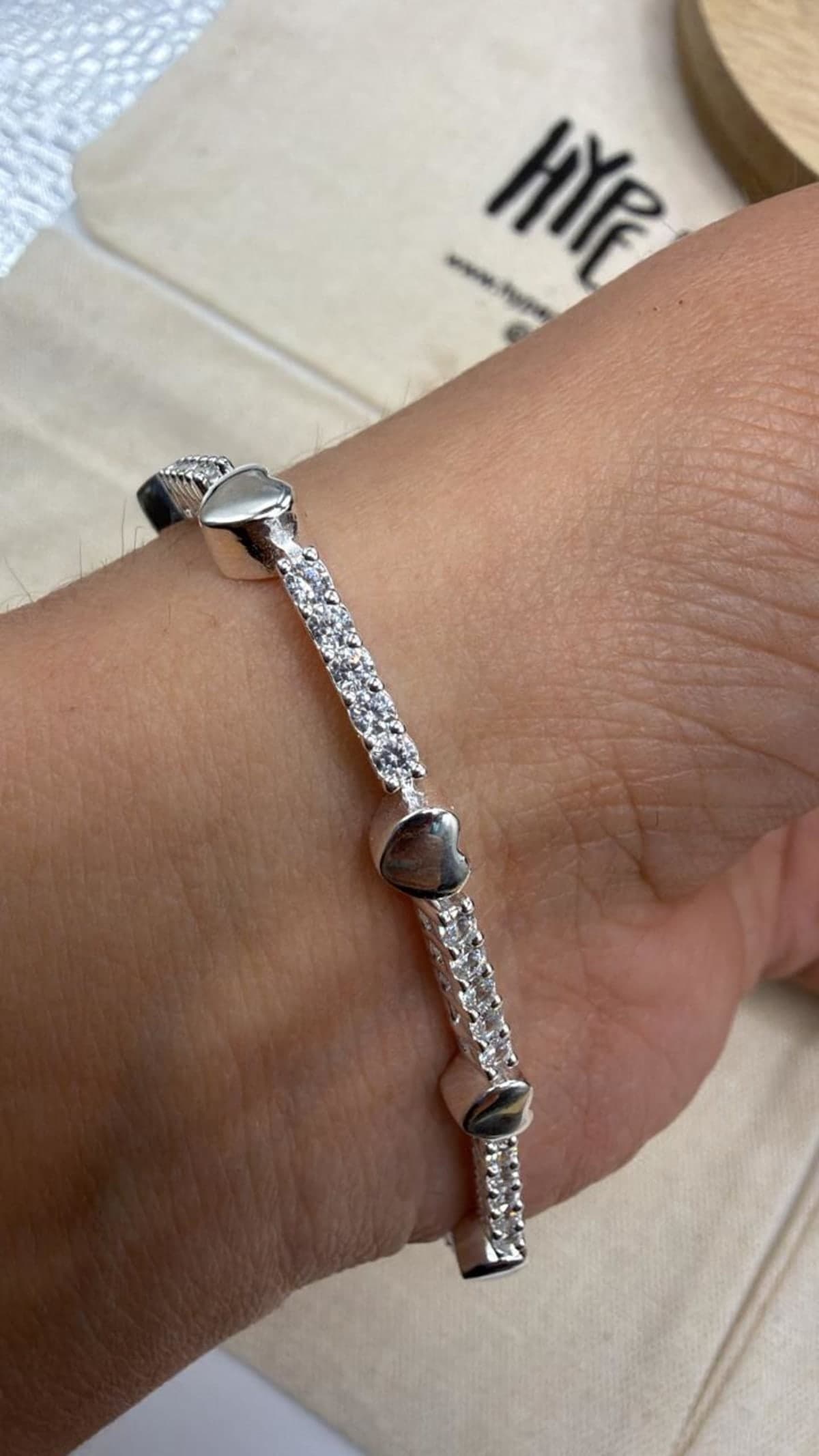 Pulseira Cravejada Coração Cristal 20cm