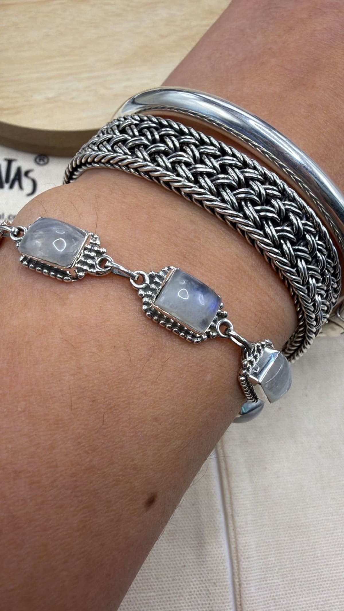 Pulseira Pedra da Lua 8 Pedras 17cm + 3cm
