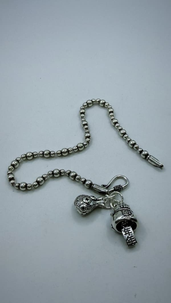 Pulseira bolinhas tailandesa pingente gato sorte prata 925 (19 cm)