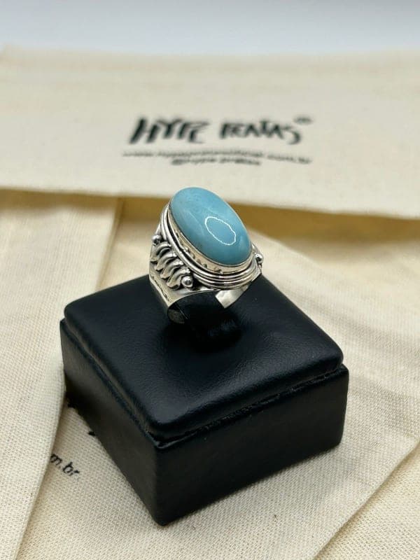 Anel Larimar Natural Prata Bali 925 Tam 18