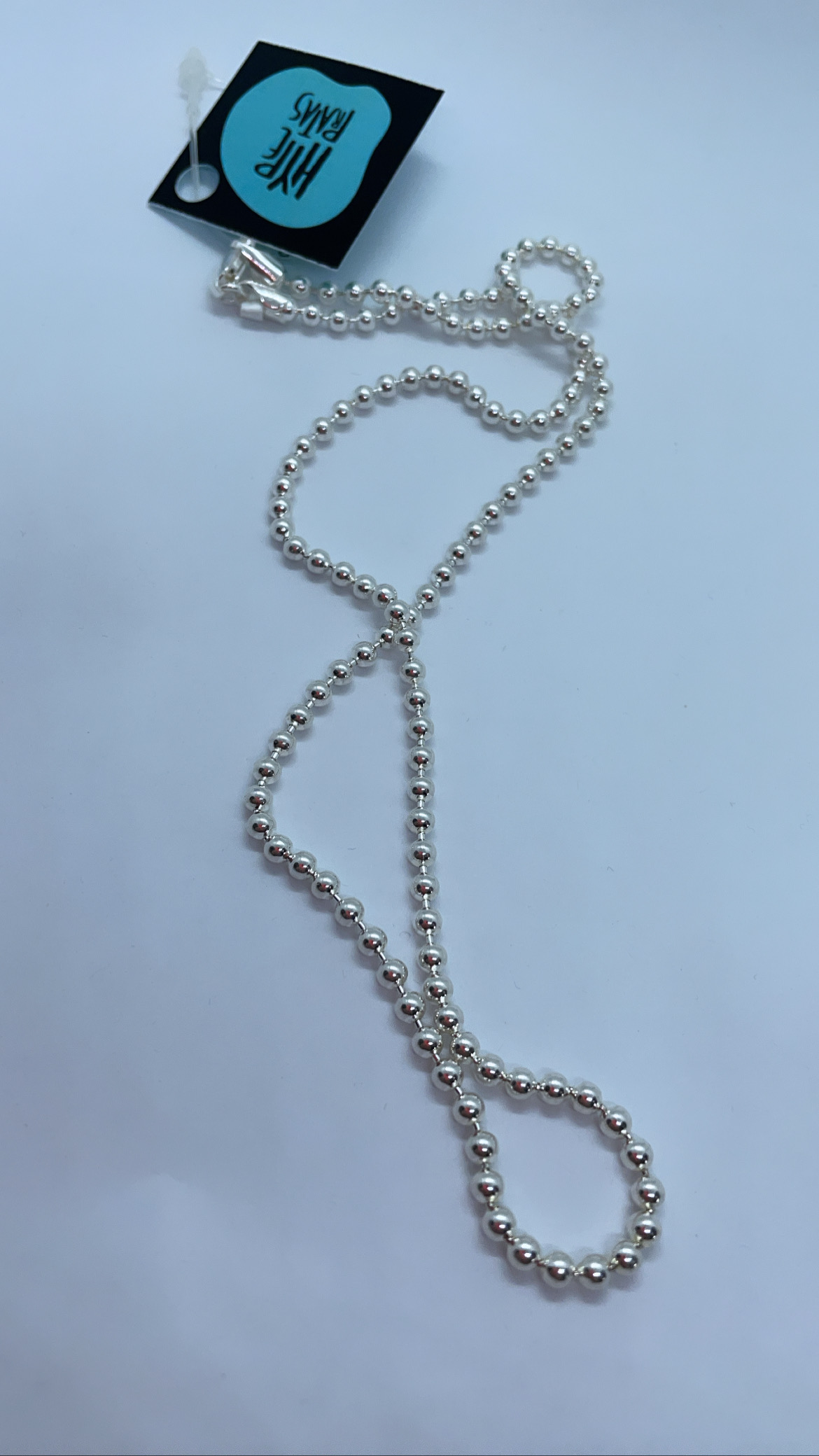 Colar inteiro de bolinhas maciças com terminal grosso prata 925 (45 cm/0,3 mm) 