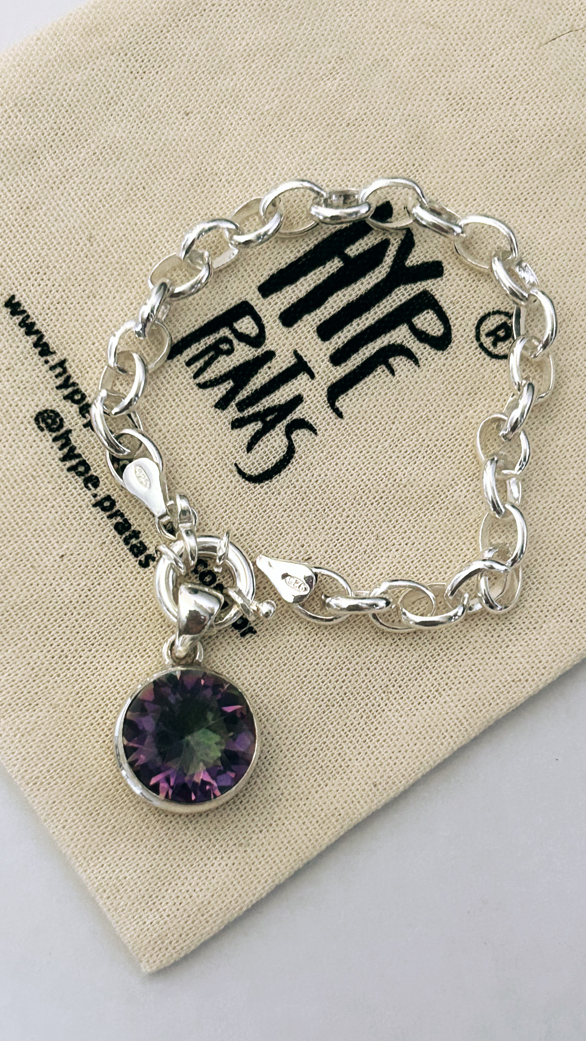 Pingente topázio místico redondo lateral detalhe  prata 925(2,5 cm) 