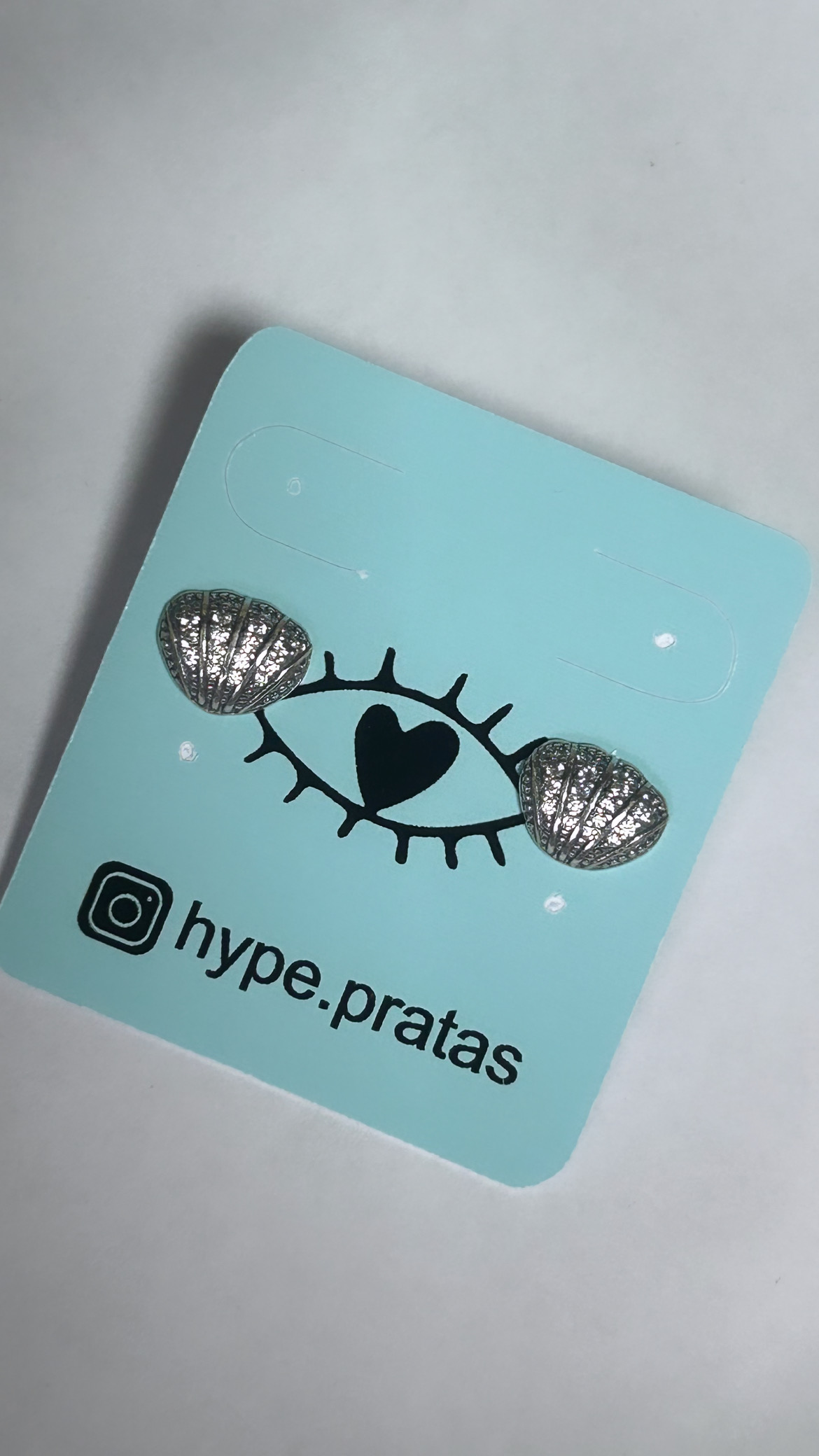 Brinco concha zircônias Prata 925 envelhecida 
