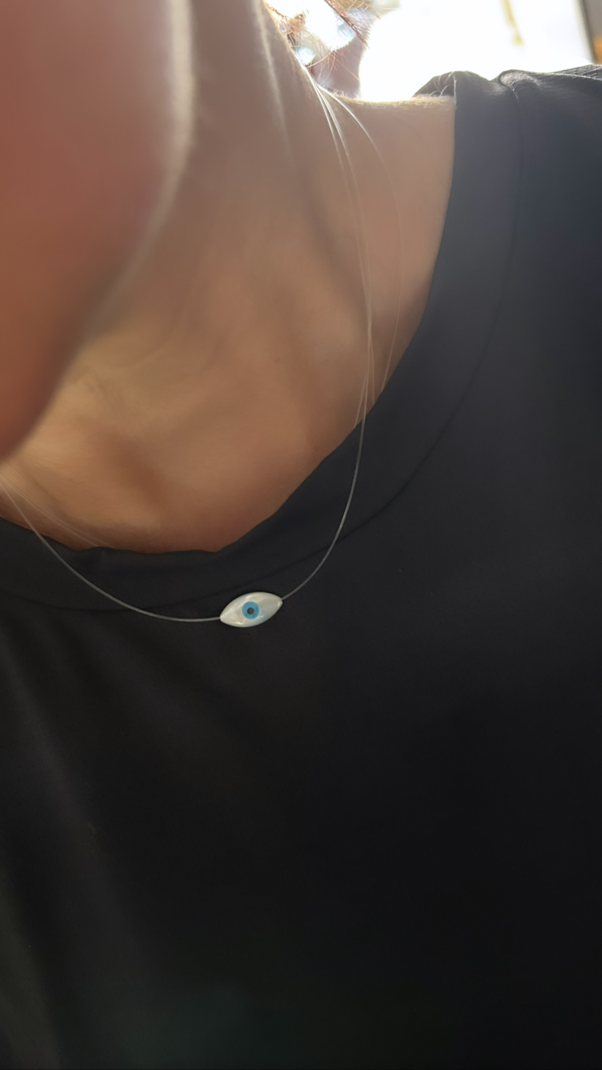 Choker olho grego madrepérola P fio de nylon fecho prata 925 (40 cm)