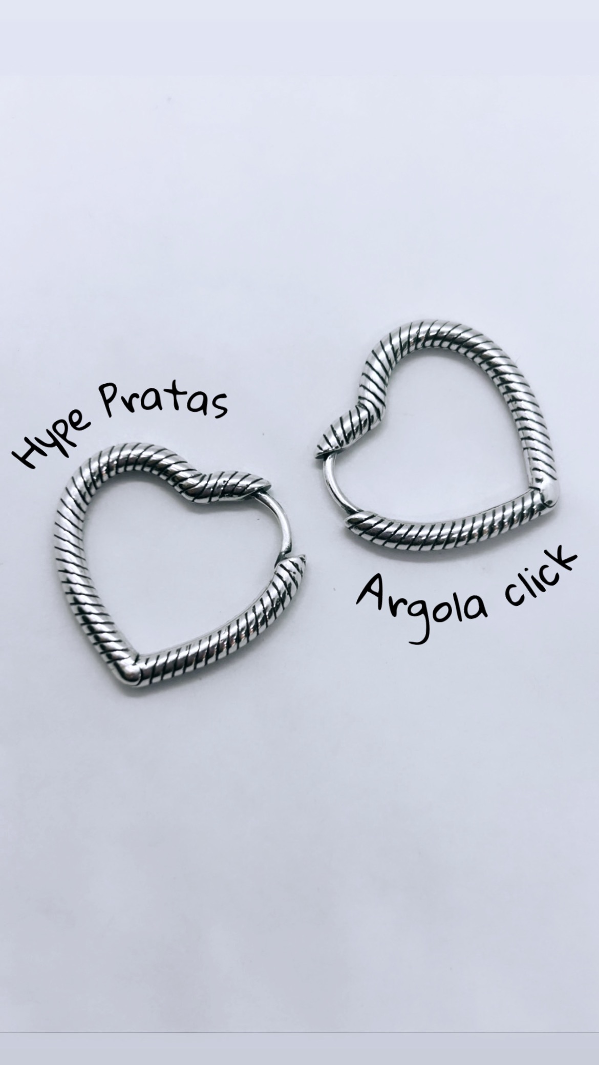 Brinco de argola coração  prata envelhecida 925