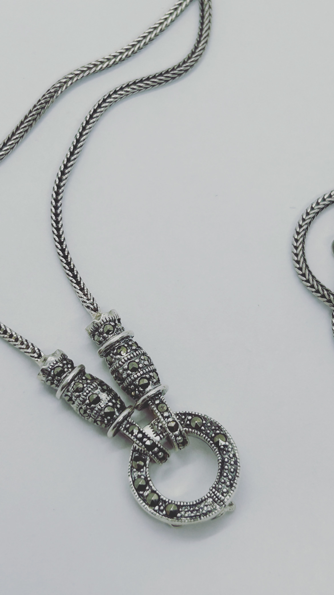 Corrente espiga com marcassitas prata bali 925(50 cm/0,2 mm)