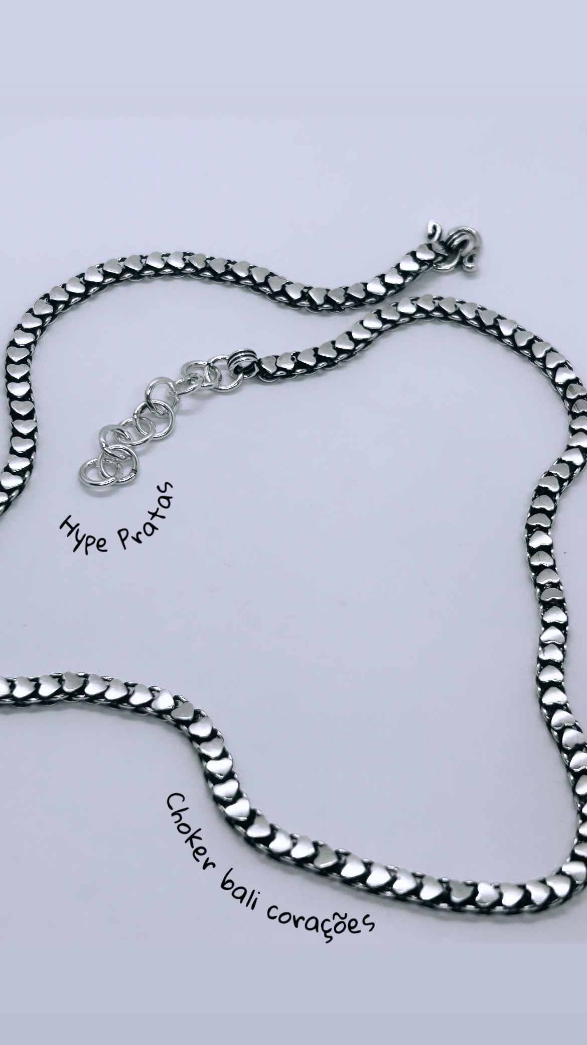 Choker corações prata bali 925 (42 cm + 3,5 cm extensor)  