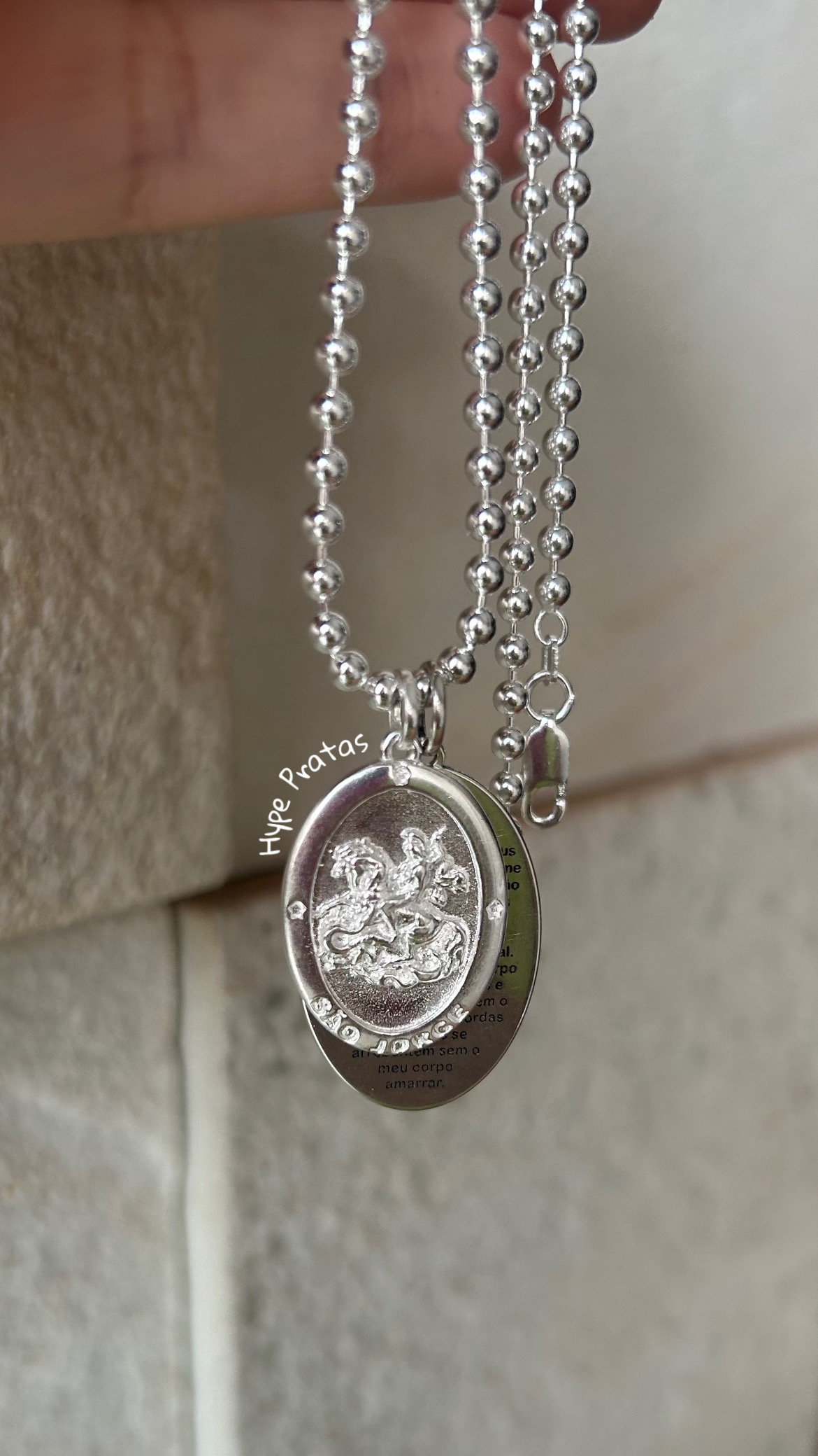 Pingente São Jorge prata branca 925 