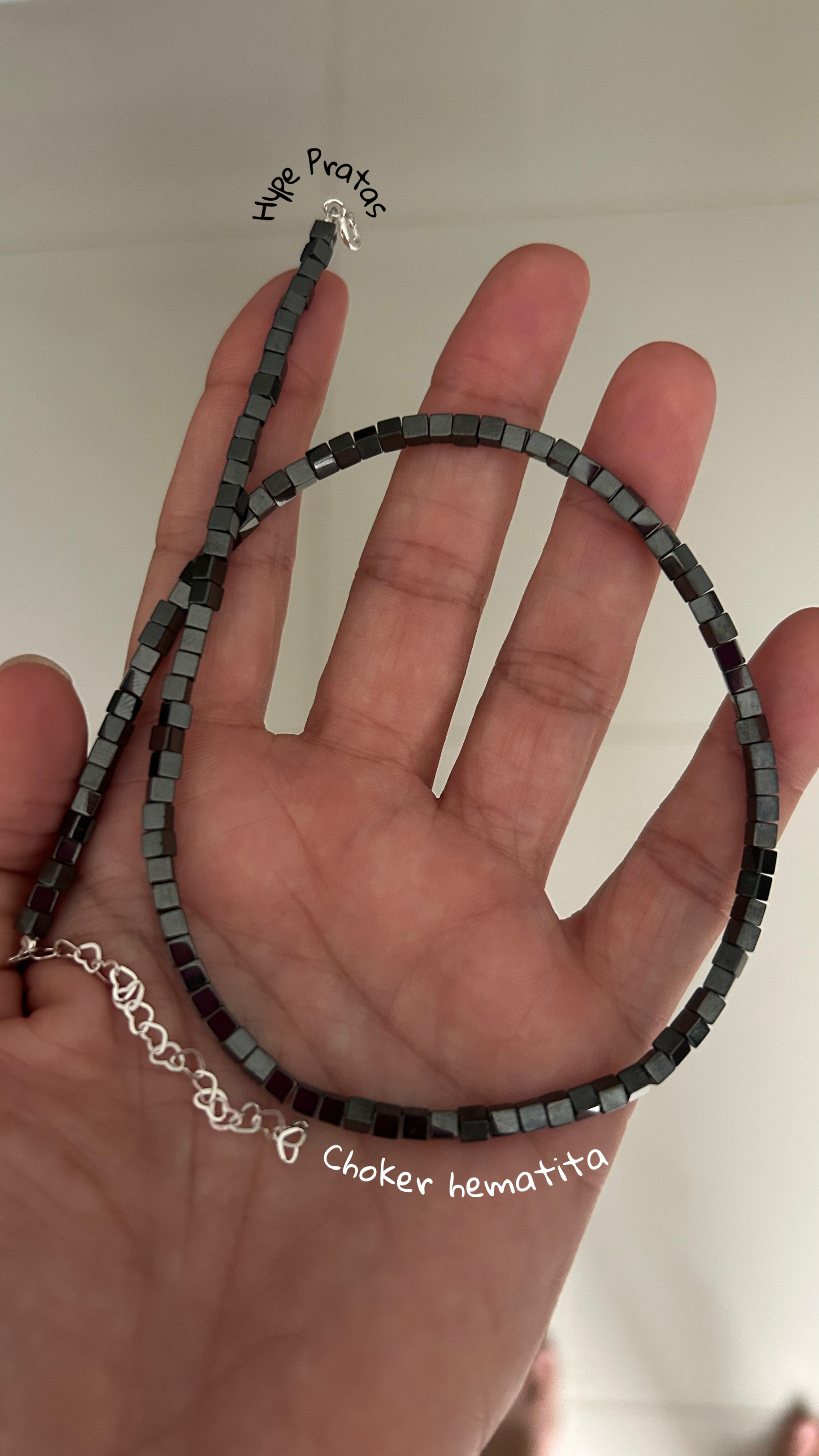 Choker hematita quadrada fecho prata 925(36 +5,0 cm)  