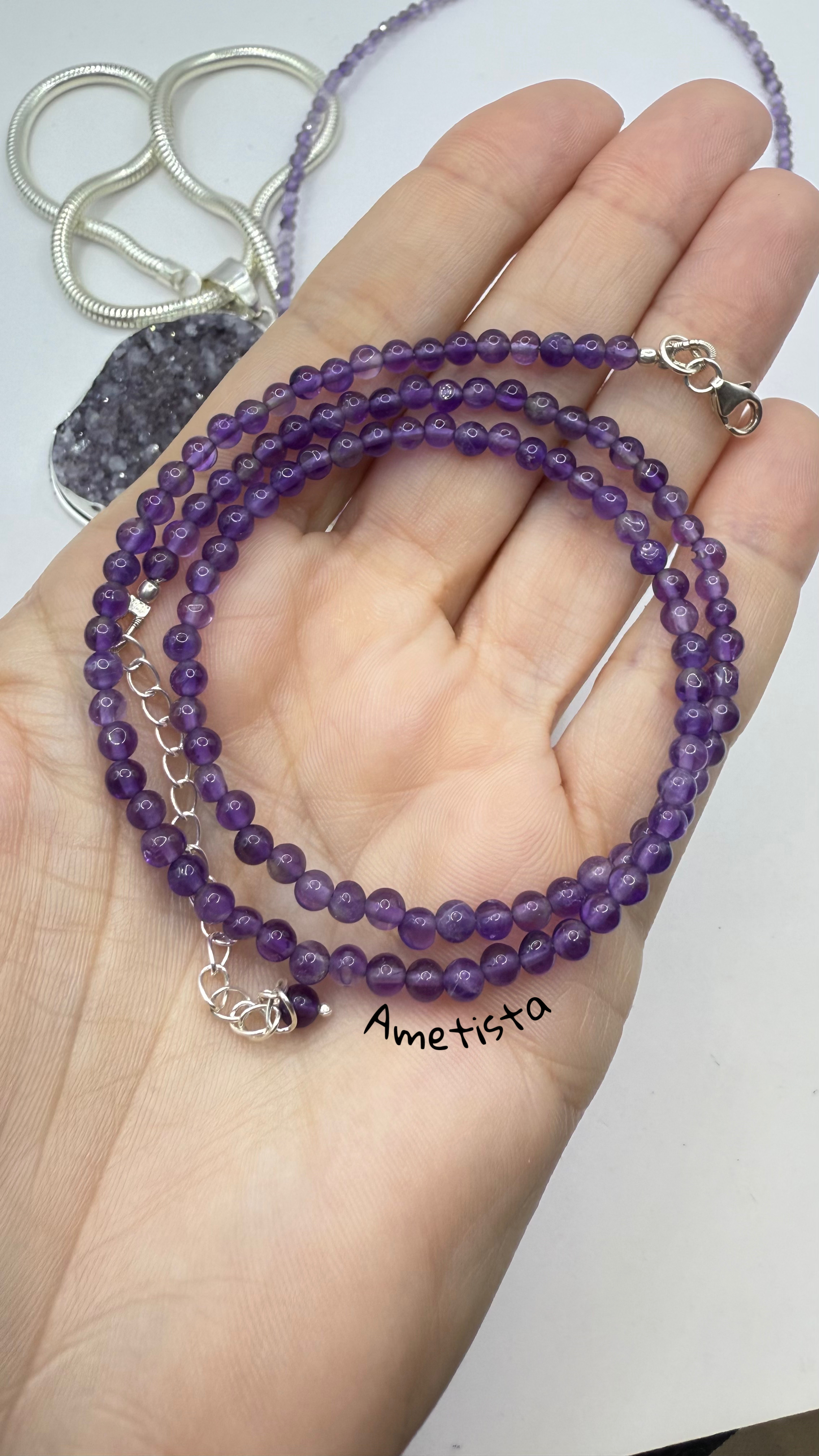 Choker ametista fecho prata 925(0,3 mm/43 +6 cm)  