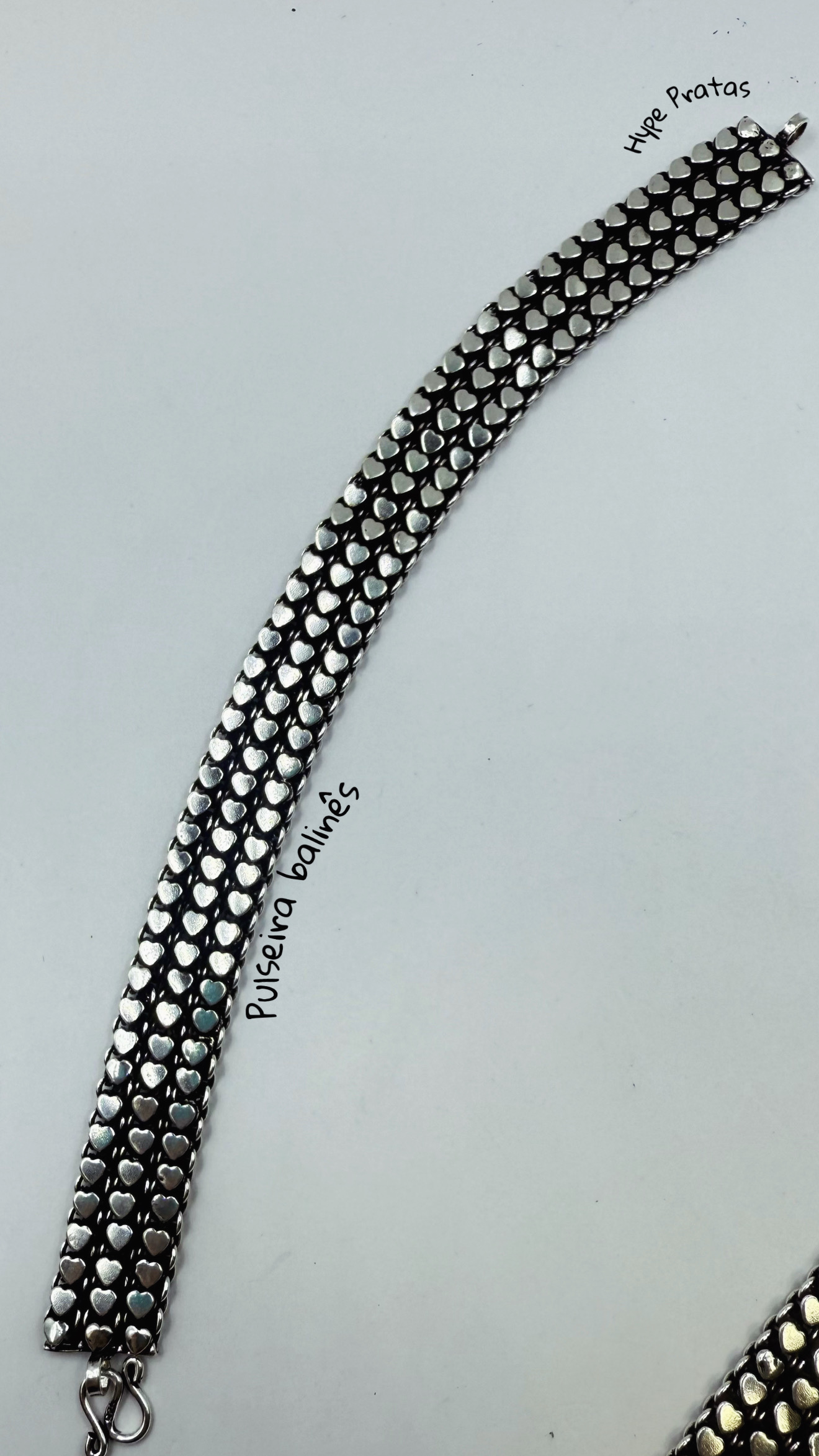 Pulseira balinês 3 corações prata 925 (18,5 cm)