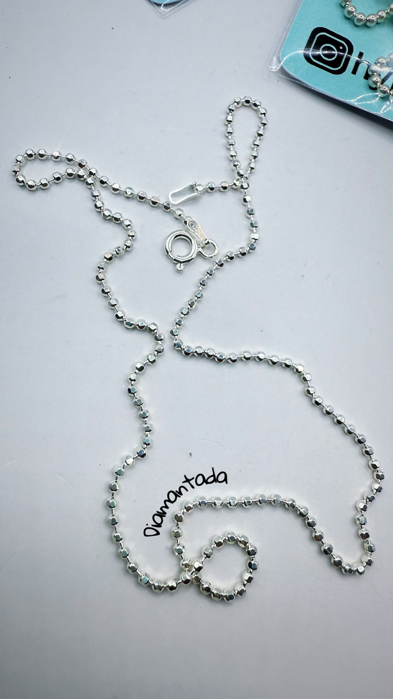 Corrente inteira de bolinhas diamantadas prata 925(40 cm/0,2 mm) (Replicado)