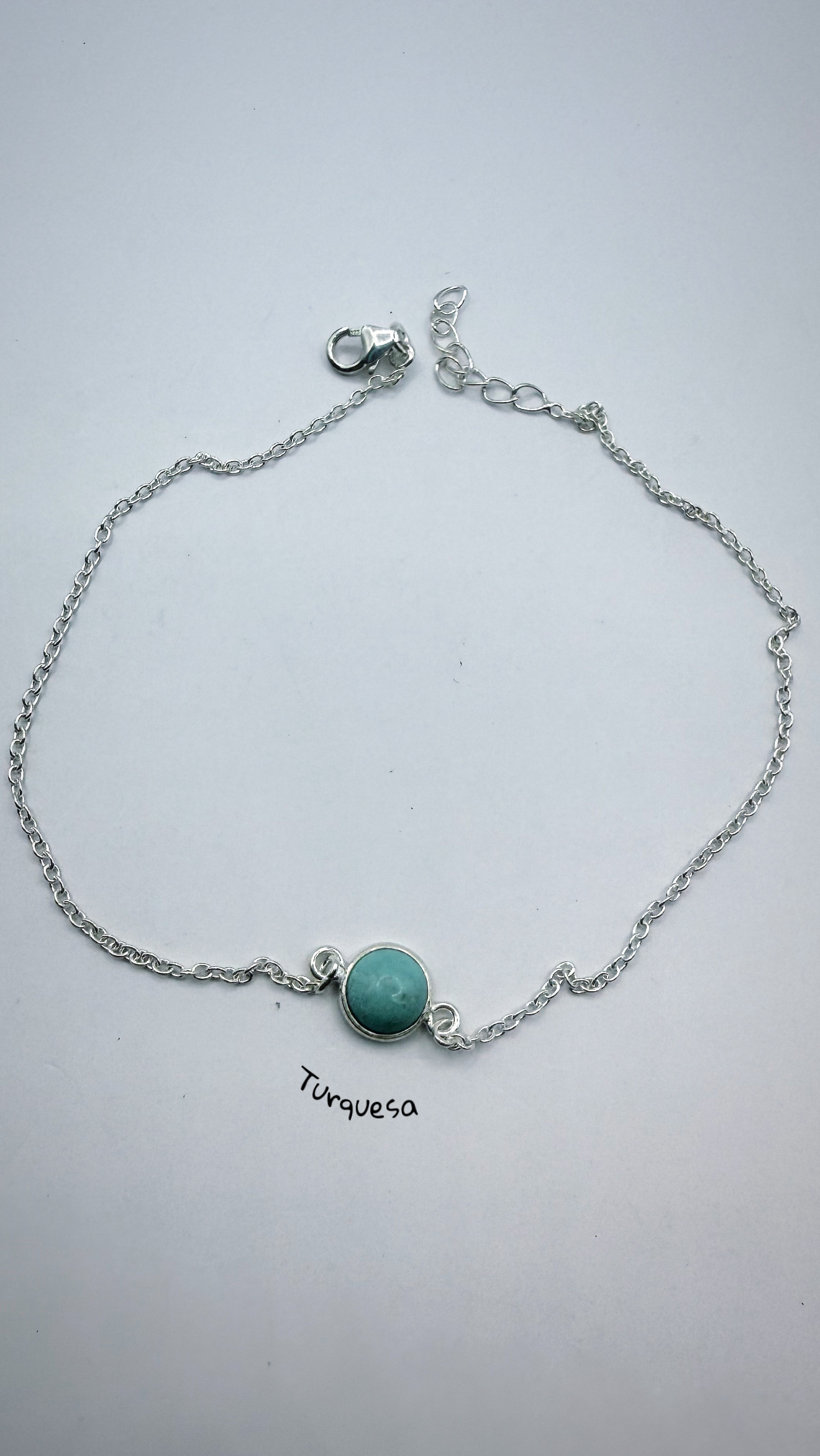 Tornozeleira turquesa prata 925(24,5 + 1,5 cm)