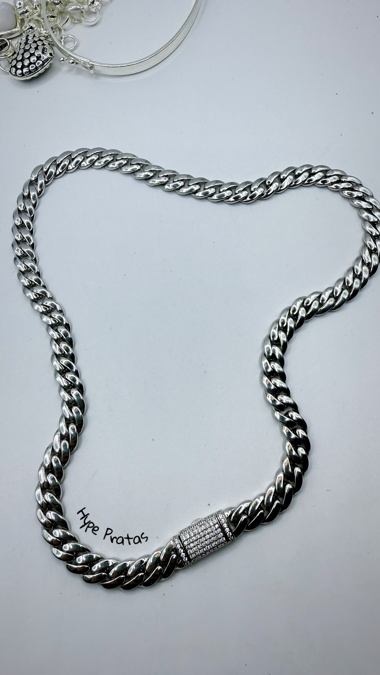 Corrente grumet grossa balinês fecho zircônias prata 925 com banho de ródio (42 cm/0,6 mm) 