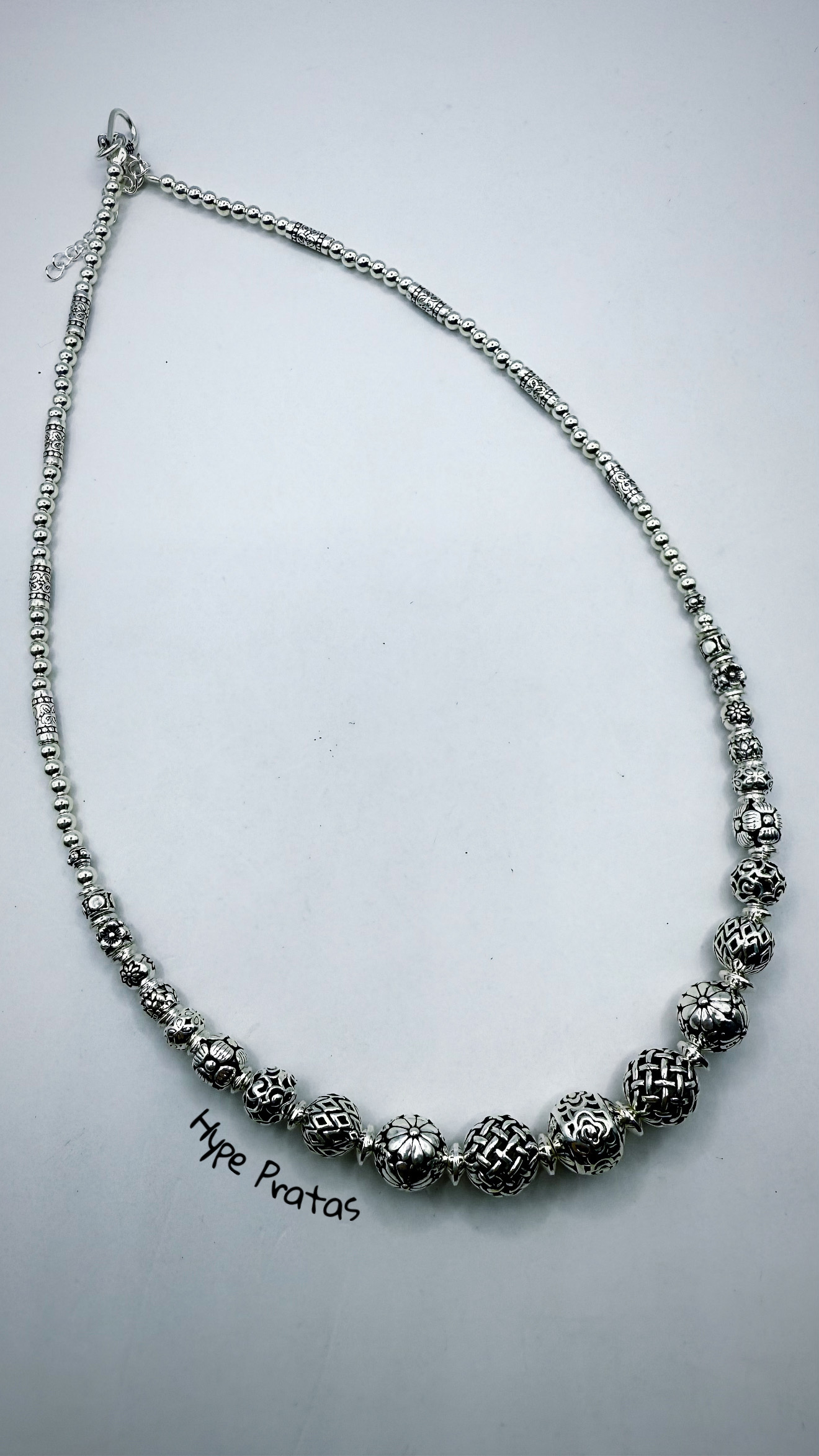 Colar bolas tailandesa prata 925 (45  + 5 cm) 