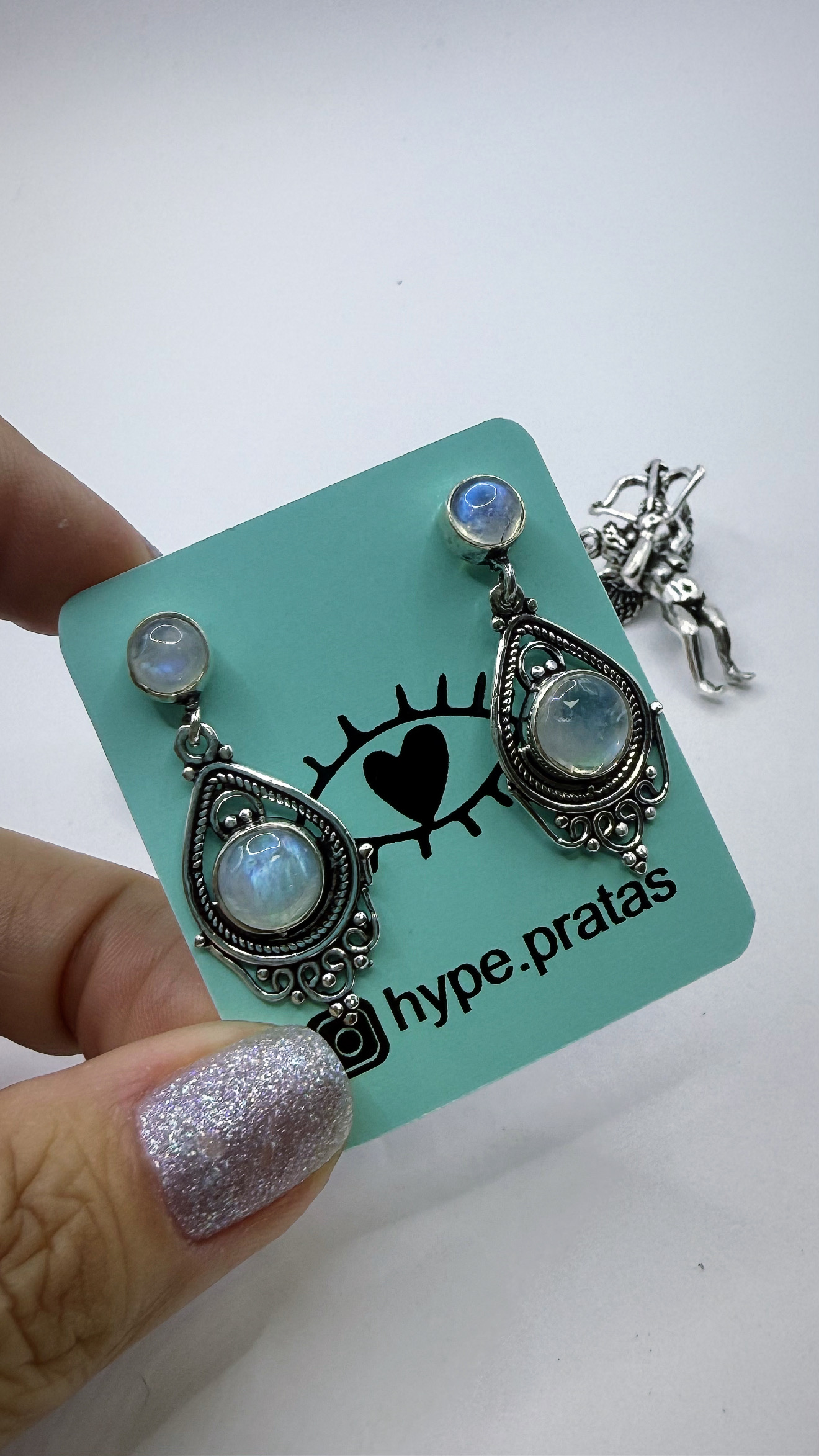 Brinco  pedra da lua balinês prata 925  