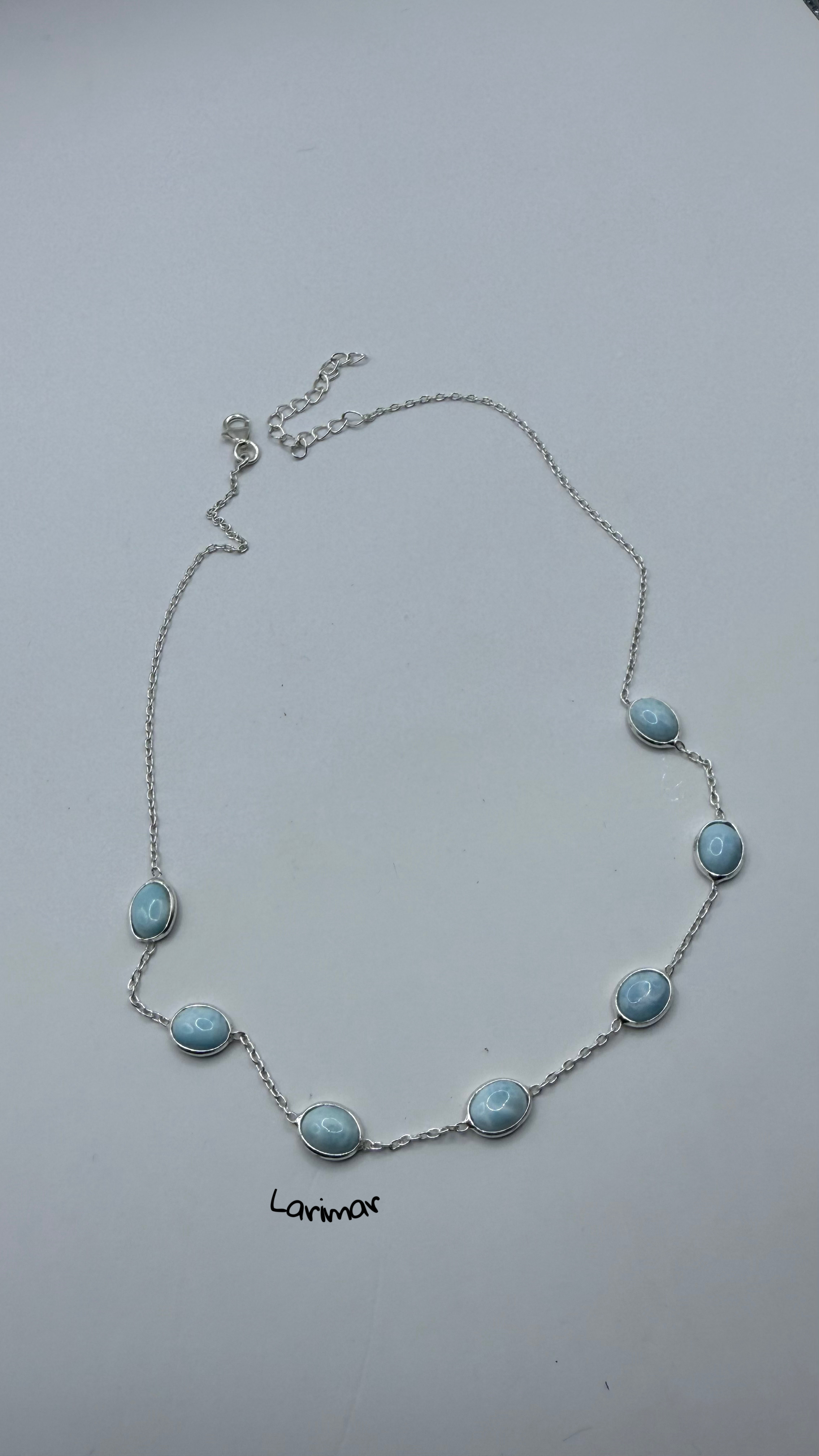 Choker larimar 7 pedras prata 925 (36 cm + 4 cm) 