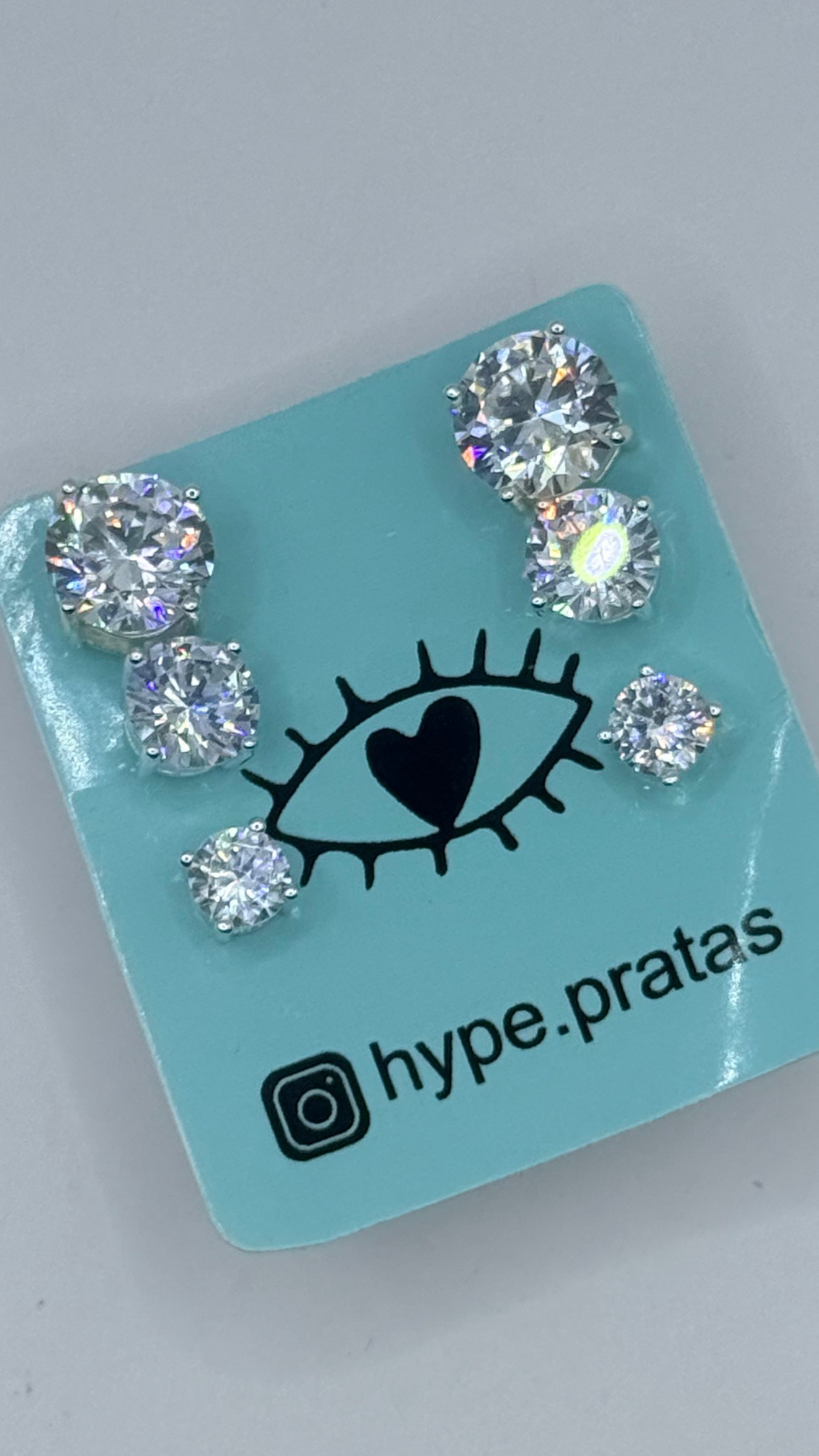 Brinco trio ponto de luz zircônia com caixa alta prata 925