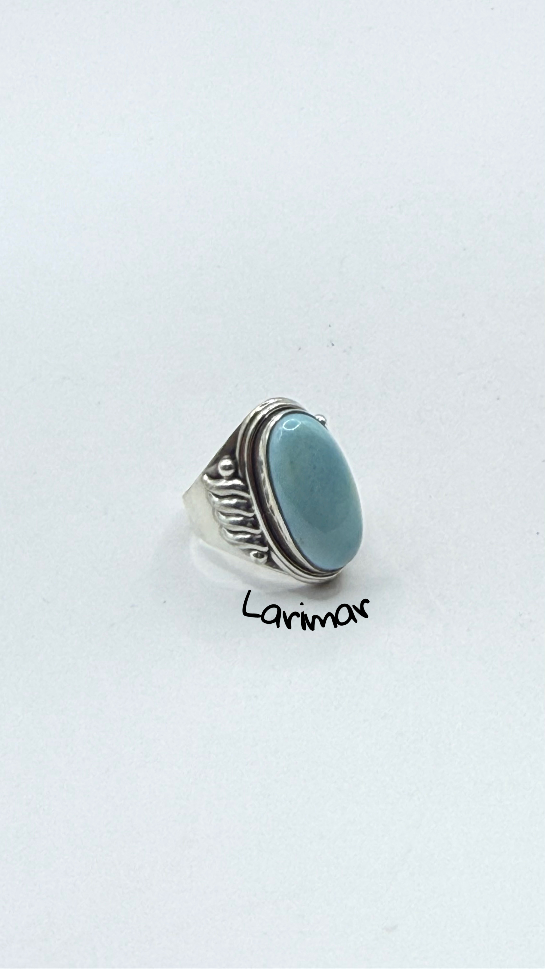 Anel larimar natural prata bali 925 (Tam 18)   