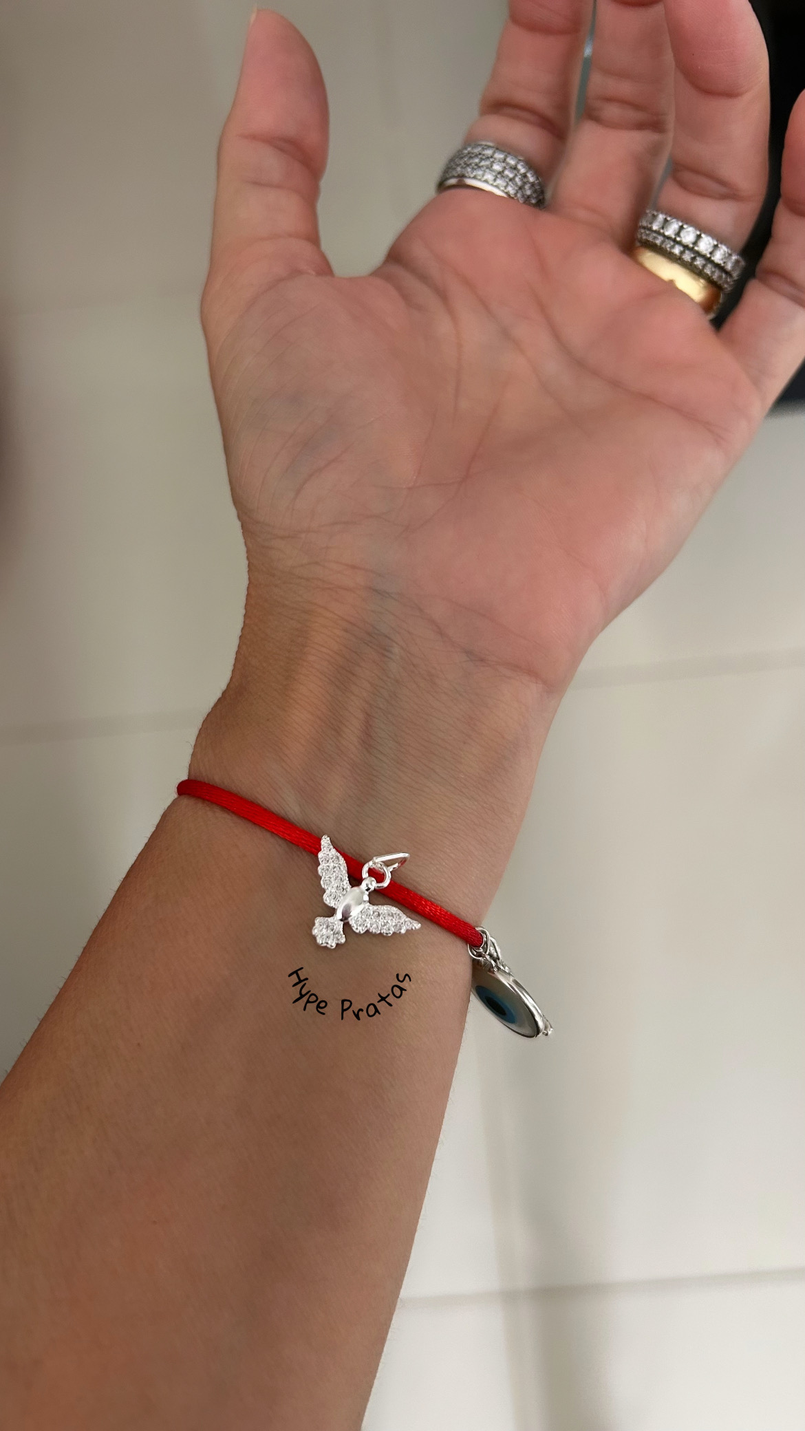 Pingente mini Divino espírito santo com microzircônias prata branca 925  
