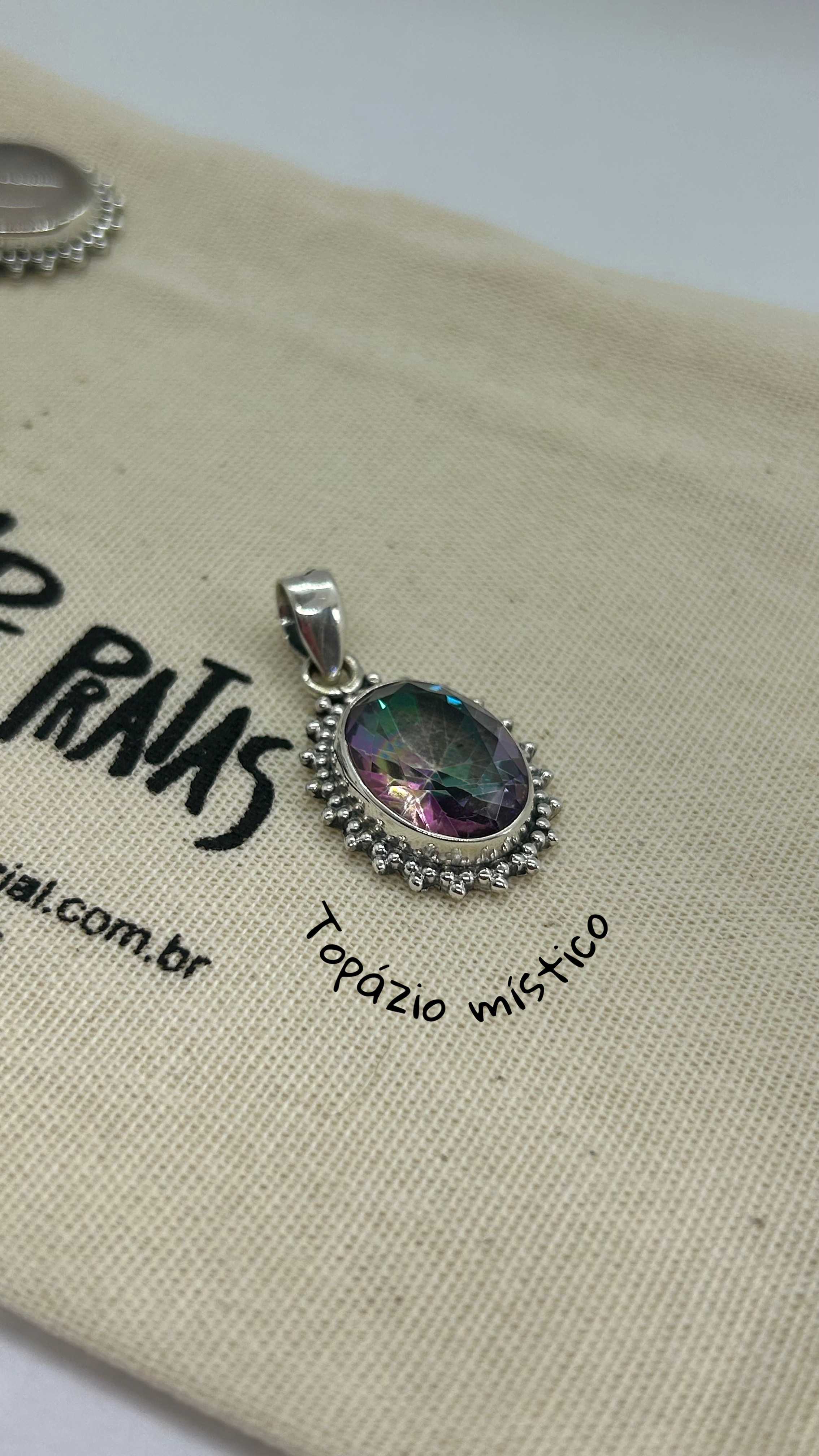 Pingente topázio místico oval balinês prata 925