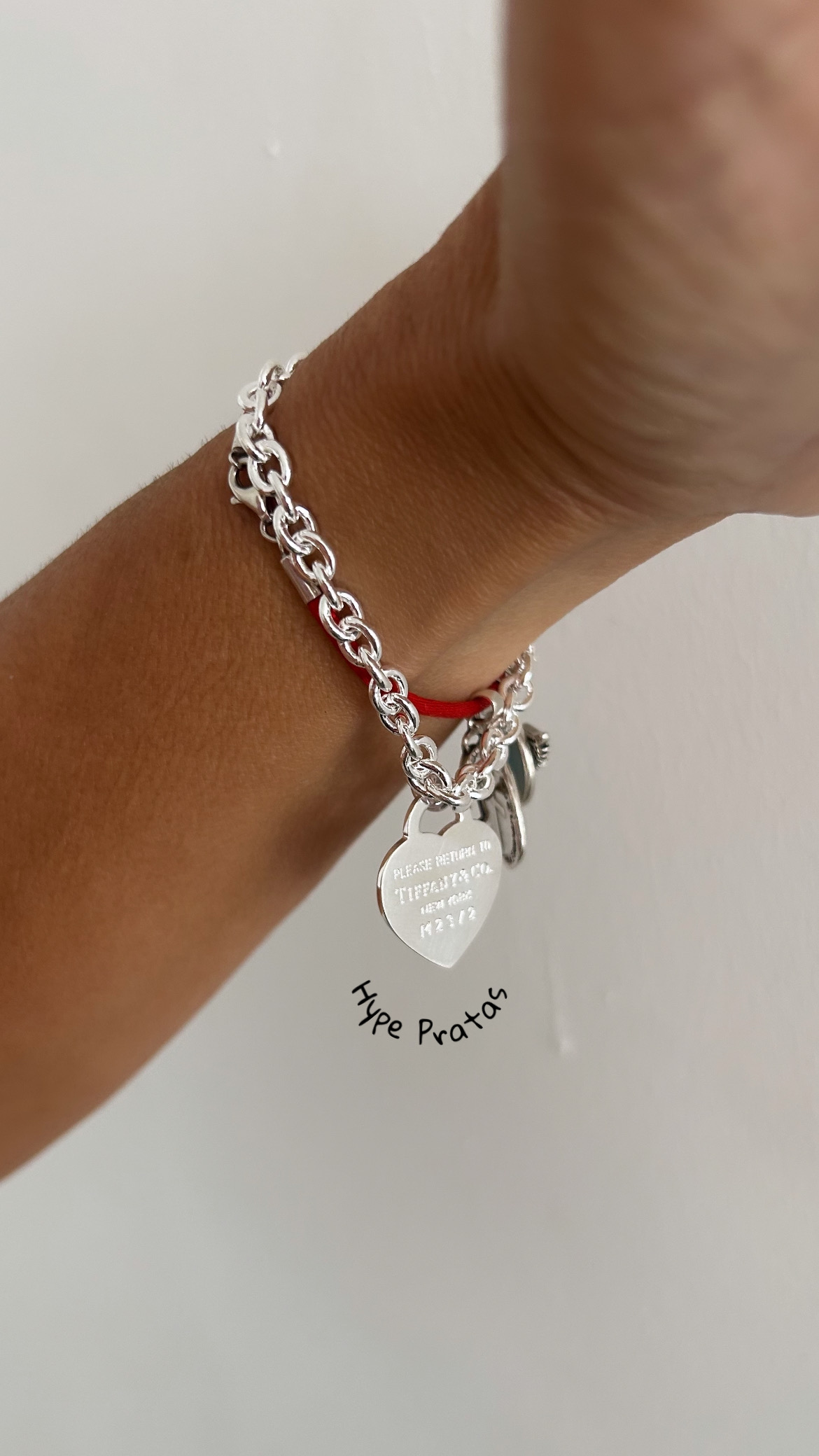 Pulseira elos com coração fixo prata branca 925(17,5 cm)