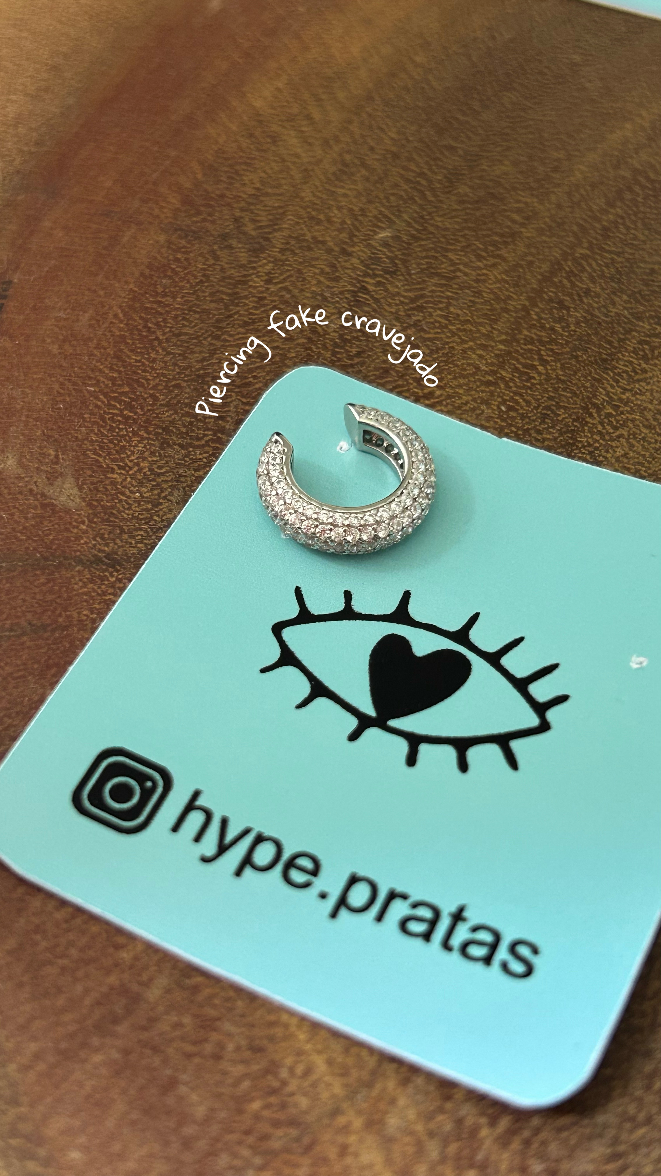 Piercing fake 4 fileiras larga microzircônias prata 925 com banho de ródio 