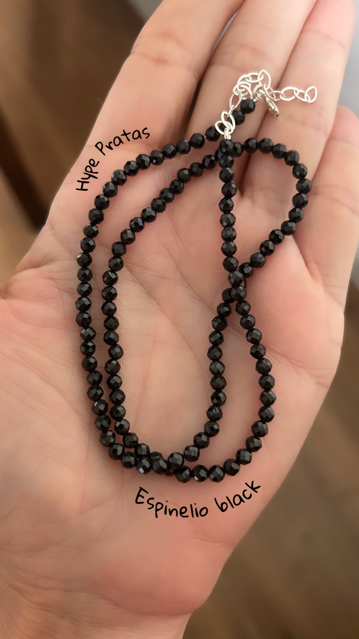 Choker espinelio black natural fecho prata 925(39 + 4  cm) 