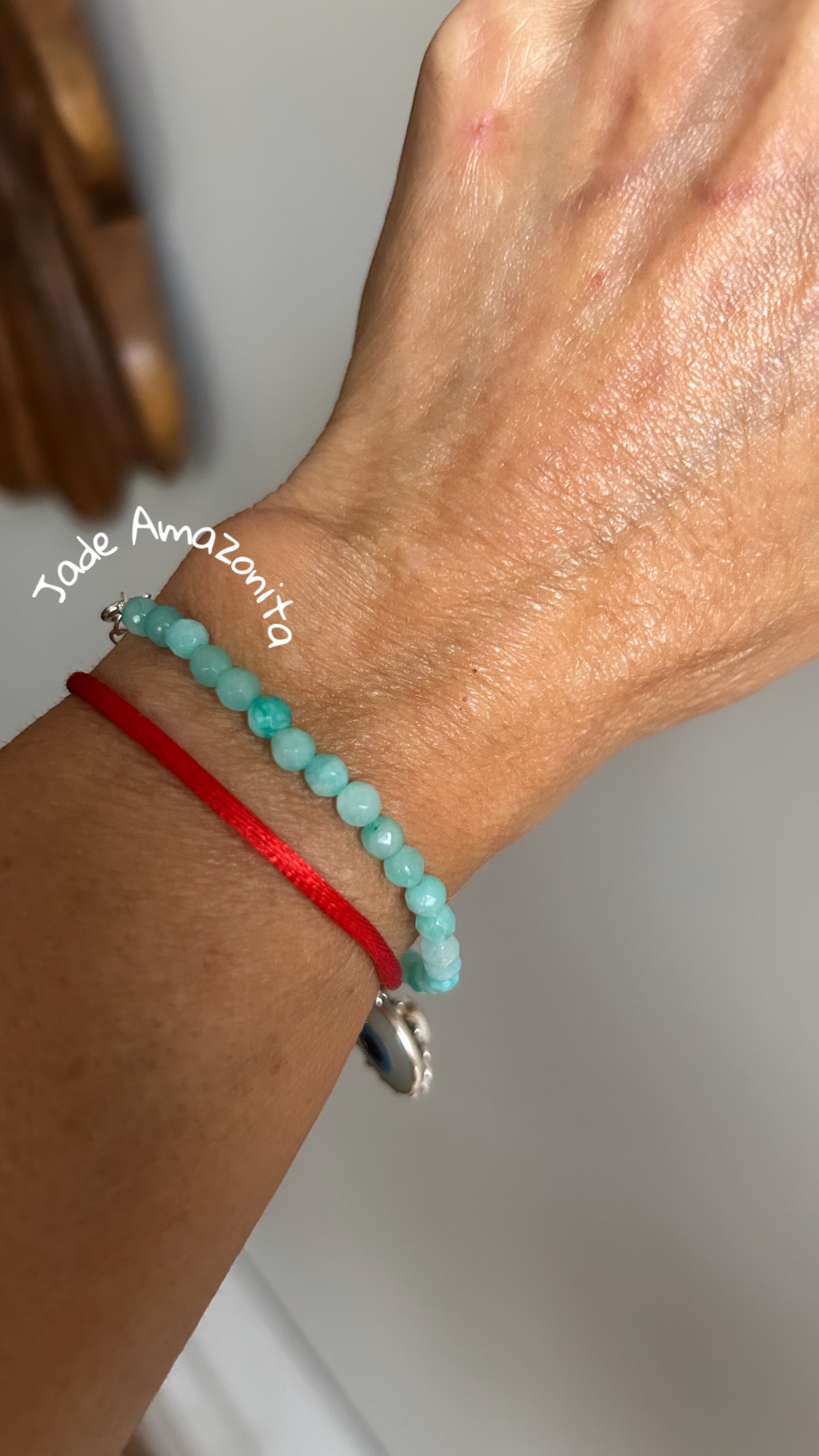 Pulseira pedra jade amazonita natural prata 925 (16 cm+ 2,5 cm extensor)  