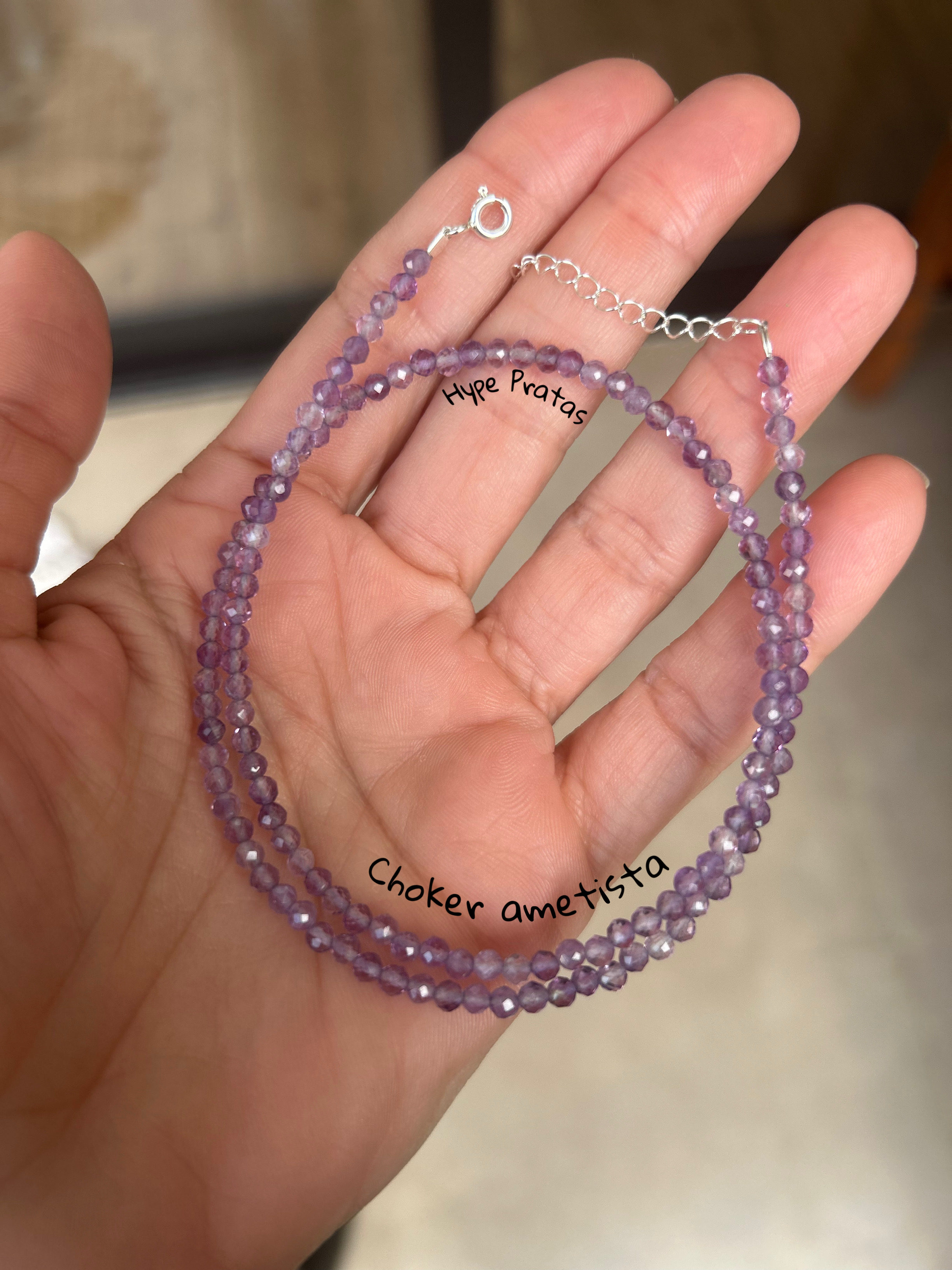 Choker ametista fecho prata 925(41 +4  cm) 
