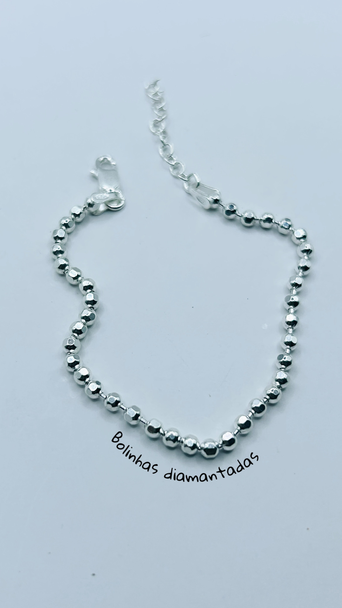 Pulseira bolinhas diamantadas prata 925 (17 + 3 cm0,2 mm)  