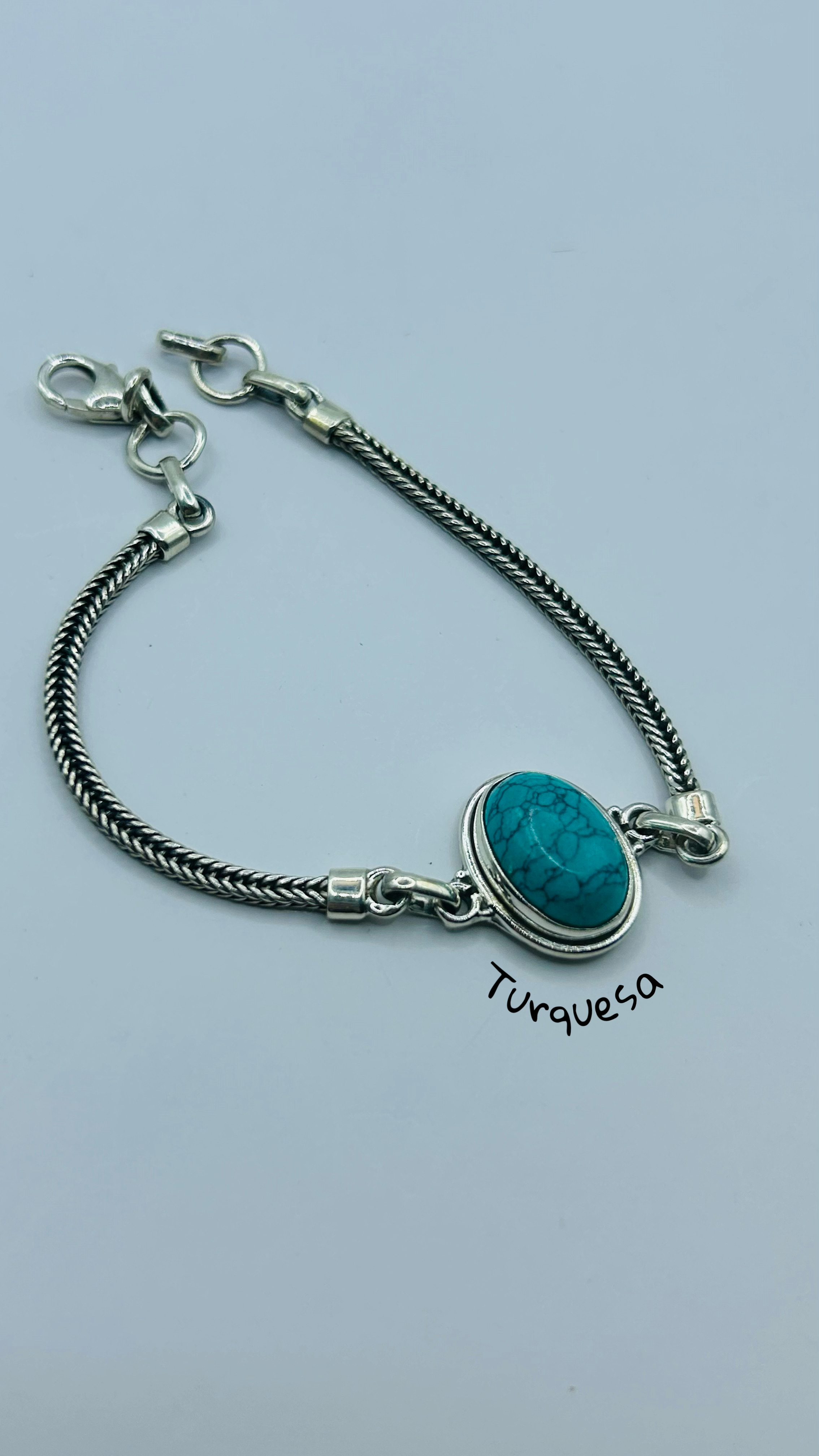 Pulseira balinês turquesa prata 925 (18,5 cm)  