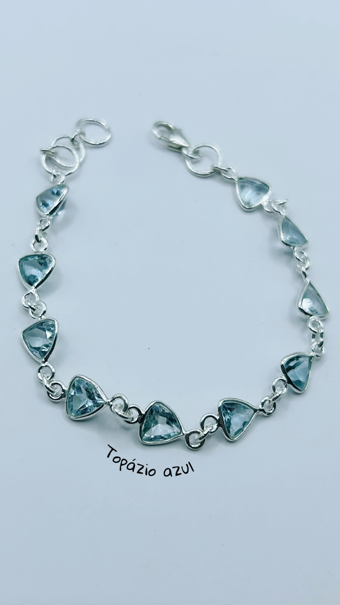 Pulseira topázio azul triângulo prata 925 (16 + 1,5 cm) 