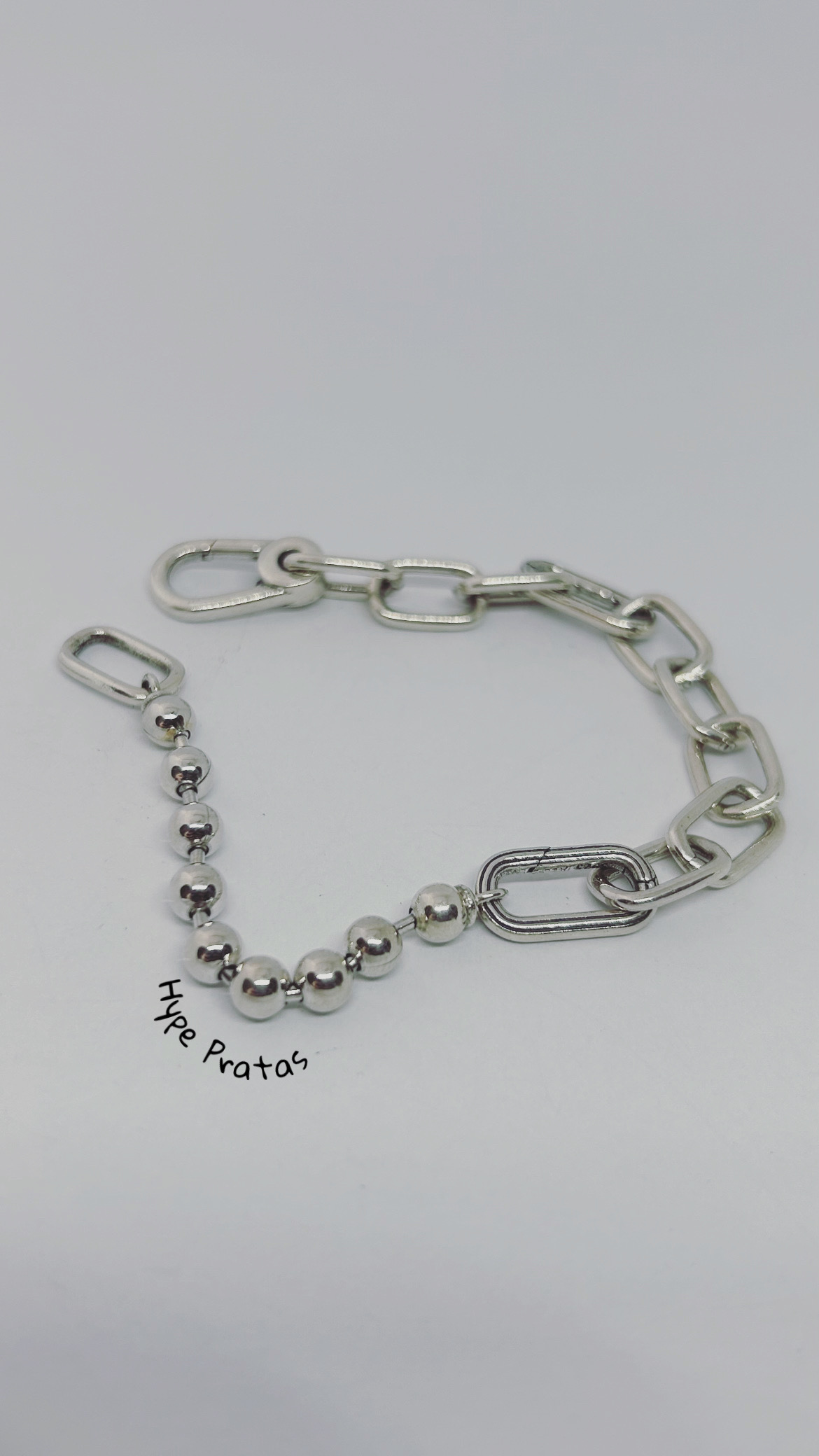 Pulseira bolas e elos de prata 925(19,5 cm)