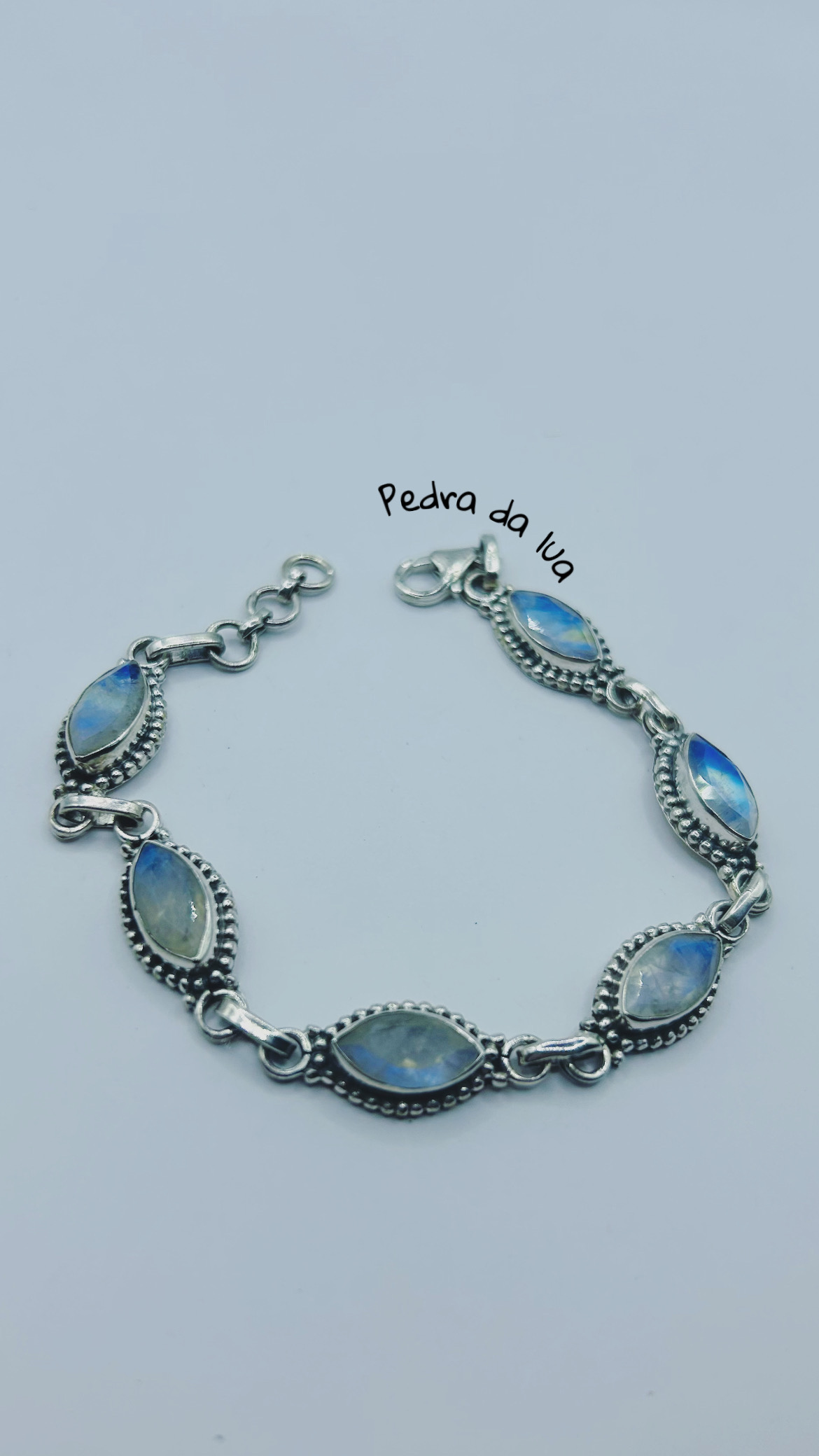 Pulseira pedra da lua 6 prata bali 925 (19 + 2 cm)  