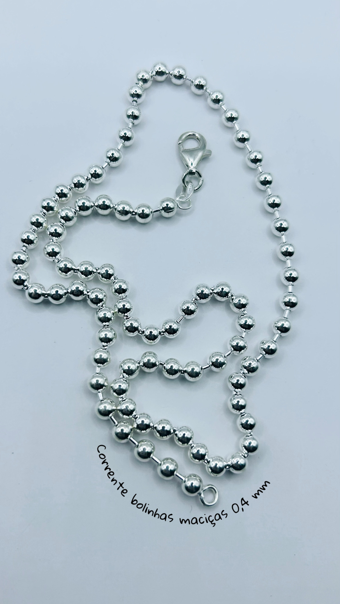 Corrente inteira de bolinhas maciças prata 925 (41 cm/0,4 mm) 