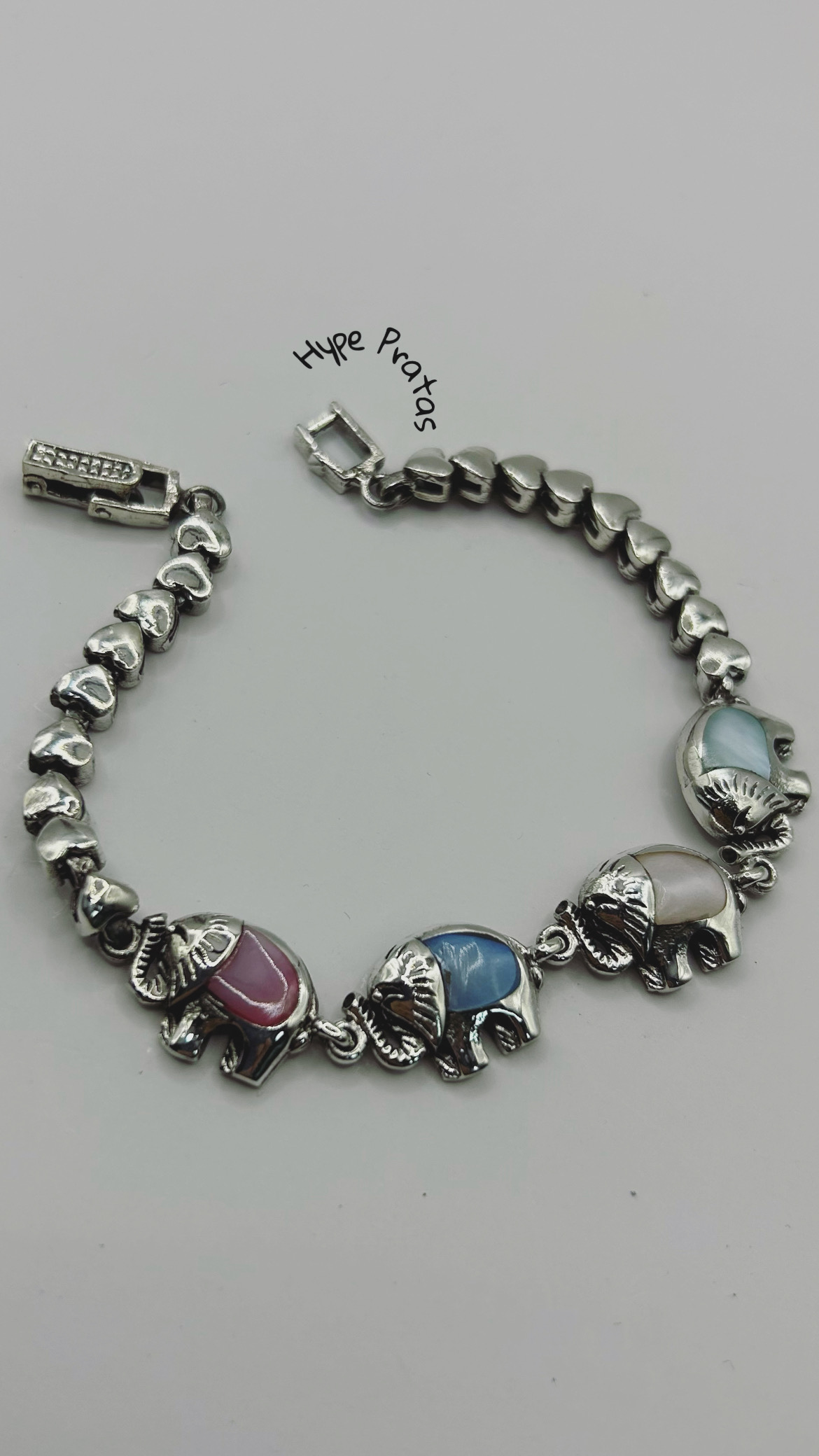 Pulseira elefantes madrepérola colorida prata bali 925 (19,5 cm) 