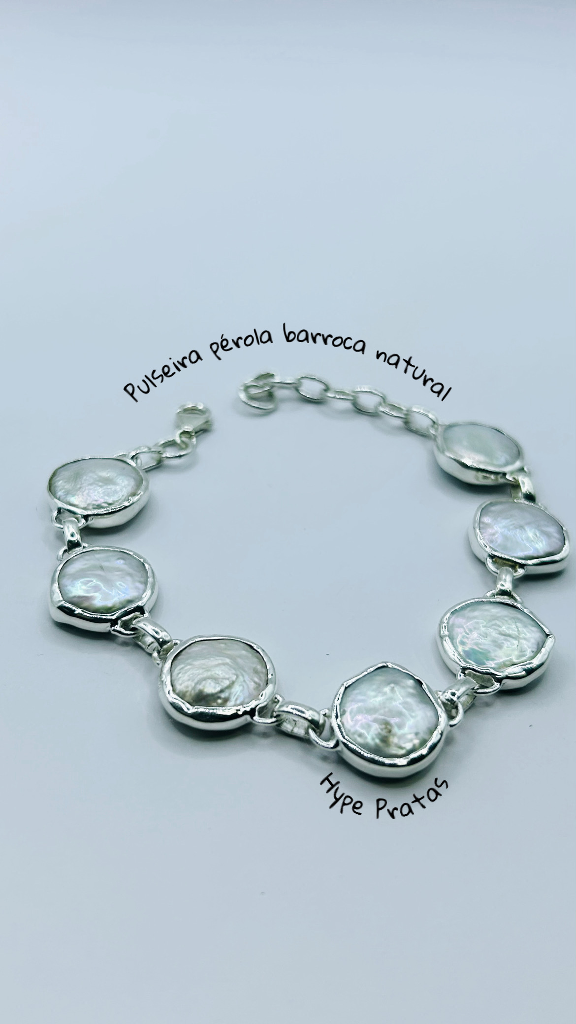 Pulseira pérola barroca bali prata 925 (19 + 3 cm/1,5 cm)
