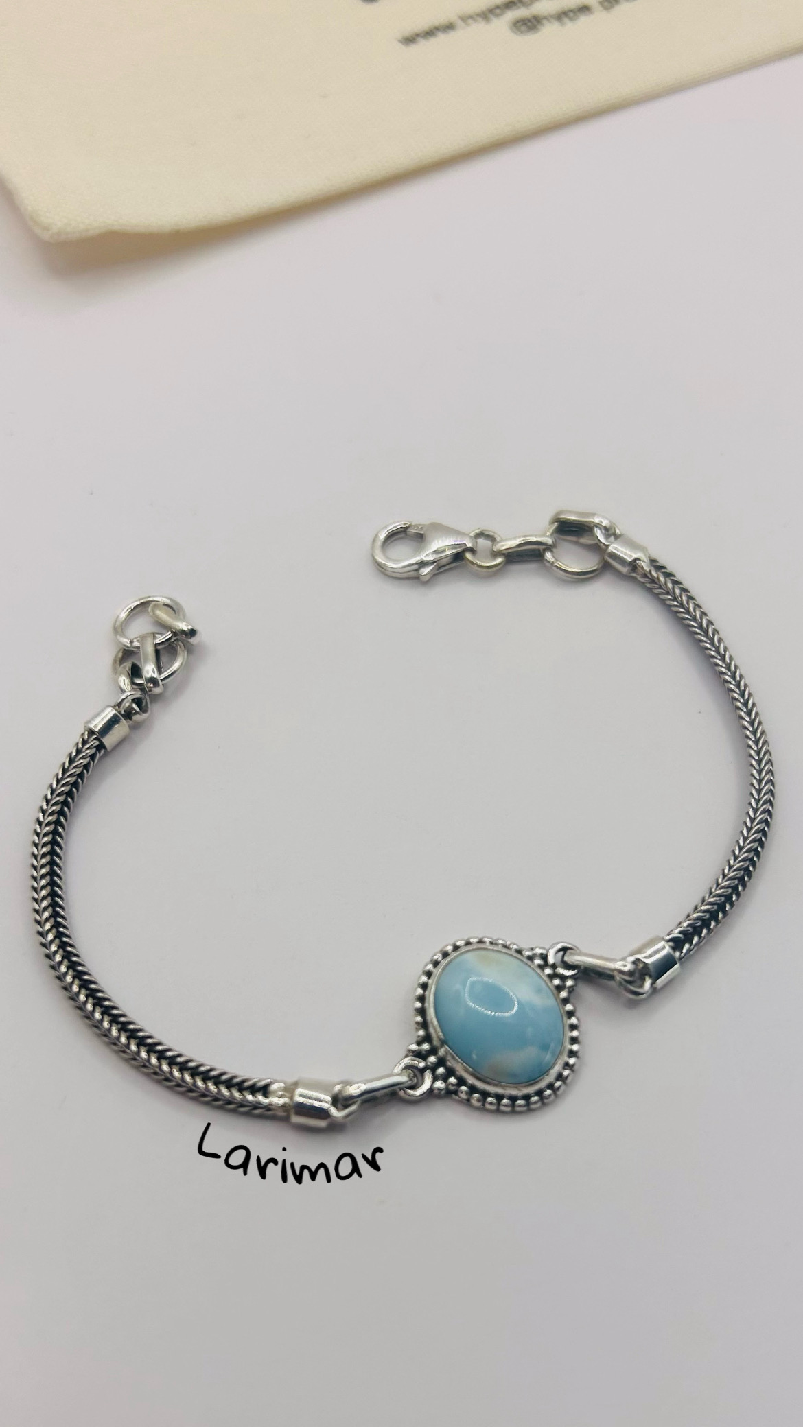 Pulseira larimar balinês pedras prata 925 (17,5 + 1,0 cm)  