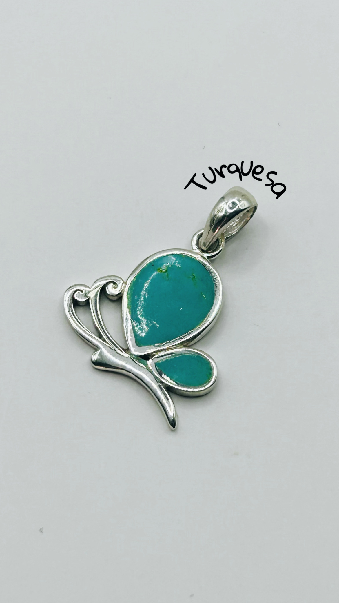 Pingente borboleta lado turquesa Prata 925(M)