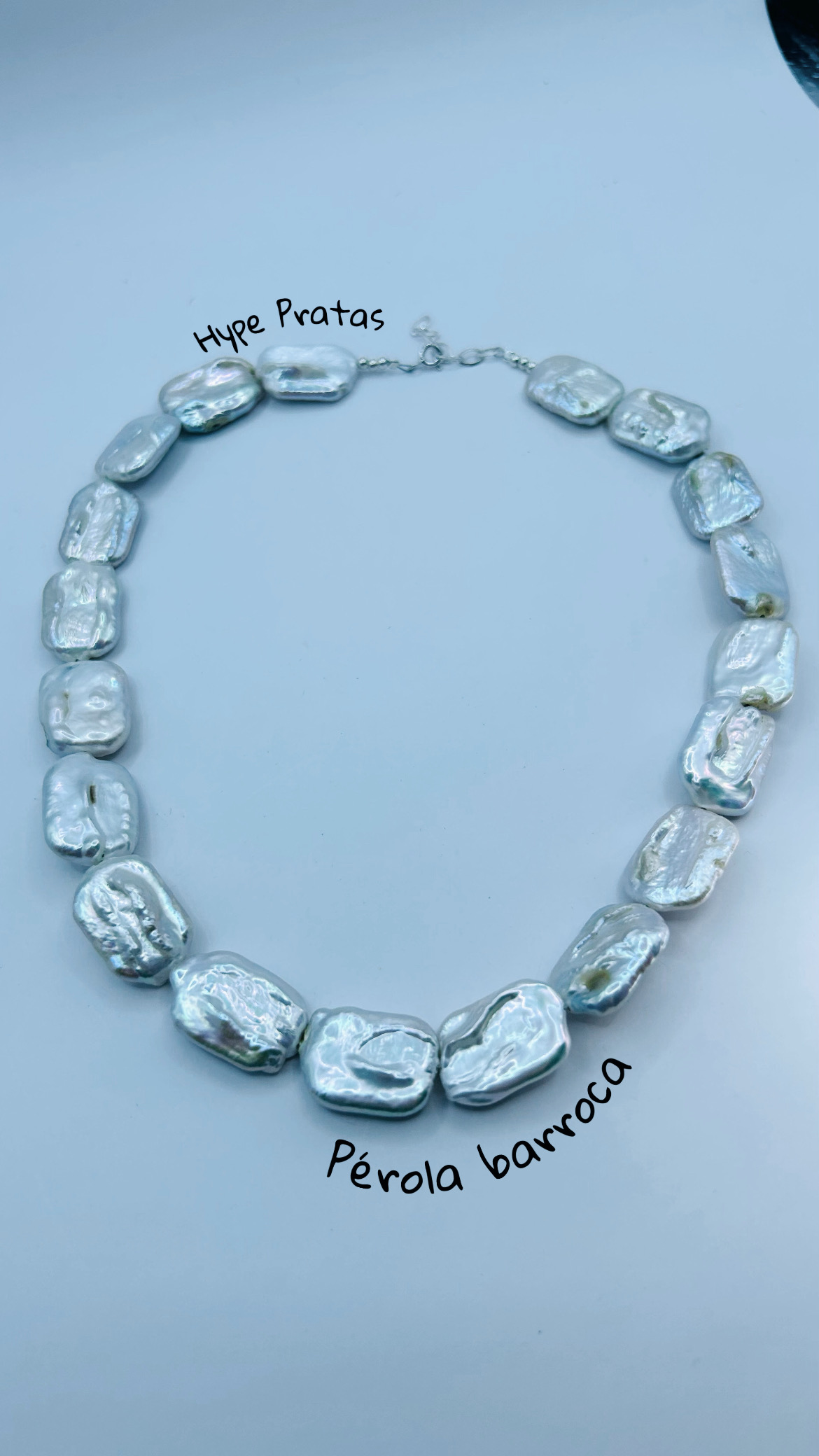 Choker pérola barroca fecho prata 925 (41 +3 cm/1,5 x 2,0 cm)