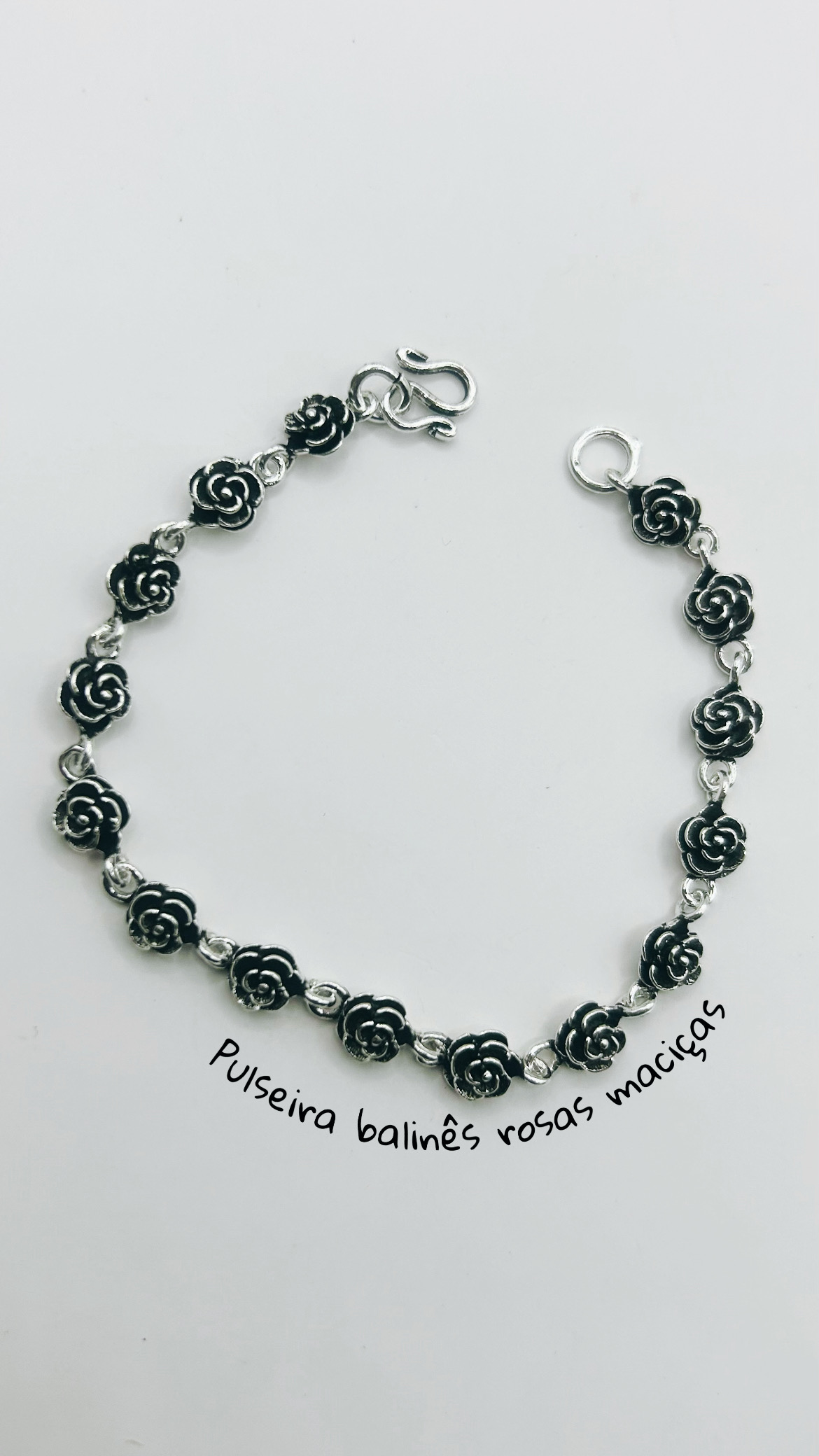 Pulseira balinês 14 rosas maciças prata 925 (19 cm)   