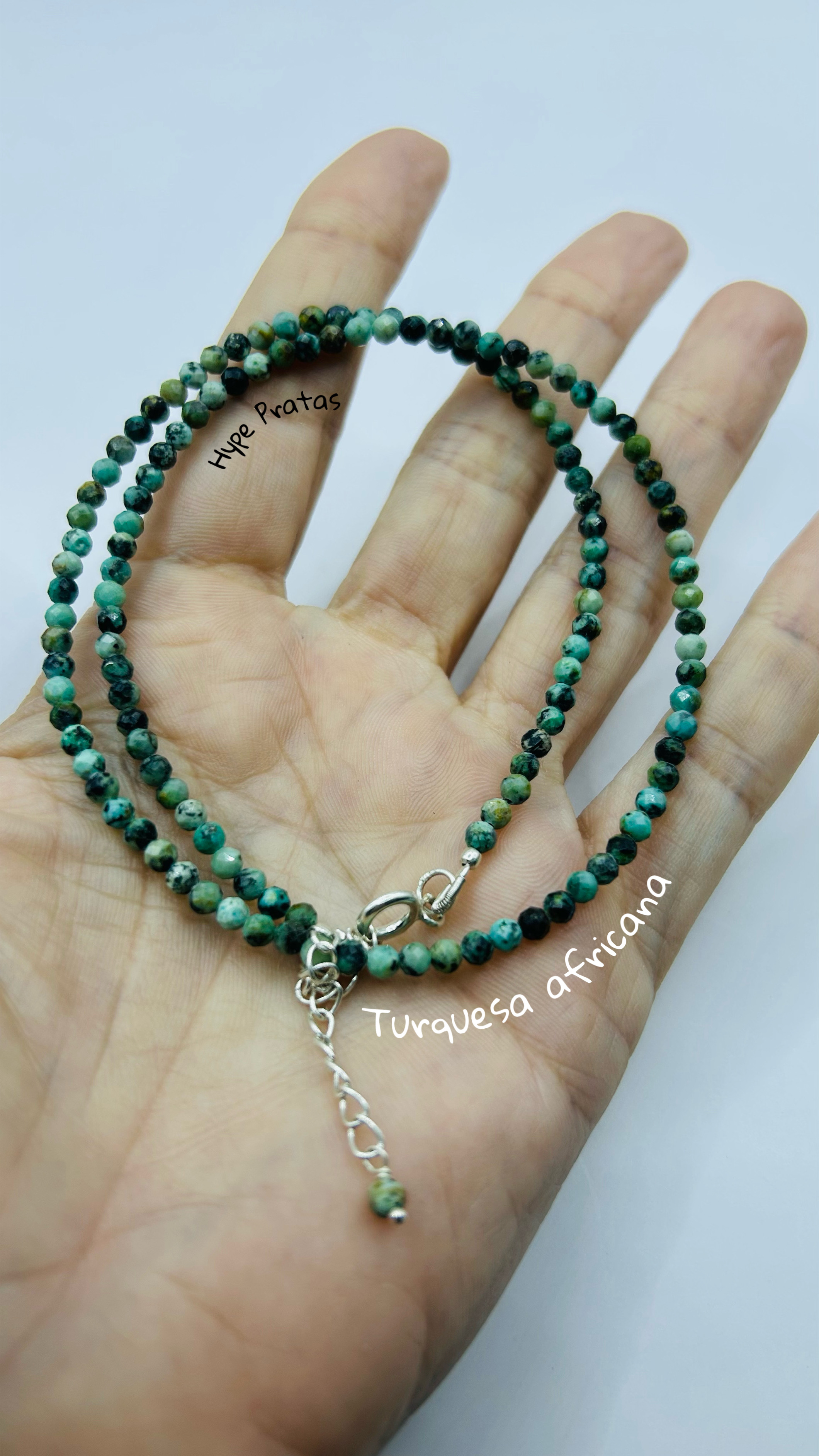 Choker turquesa africana fecho prata 925(42 +7  cm)  